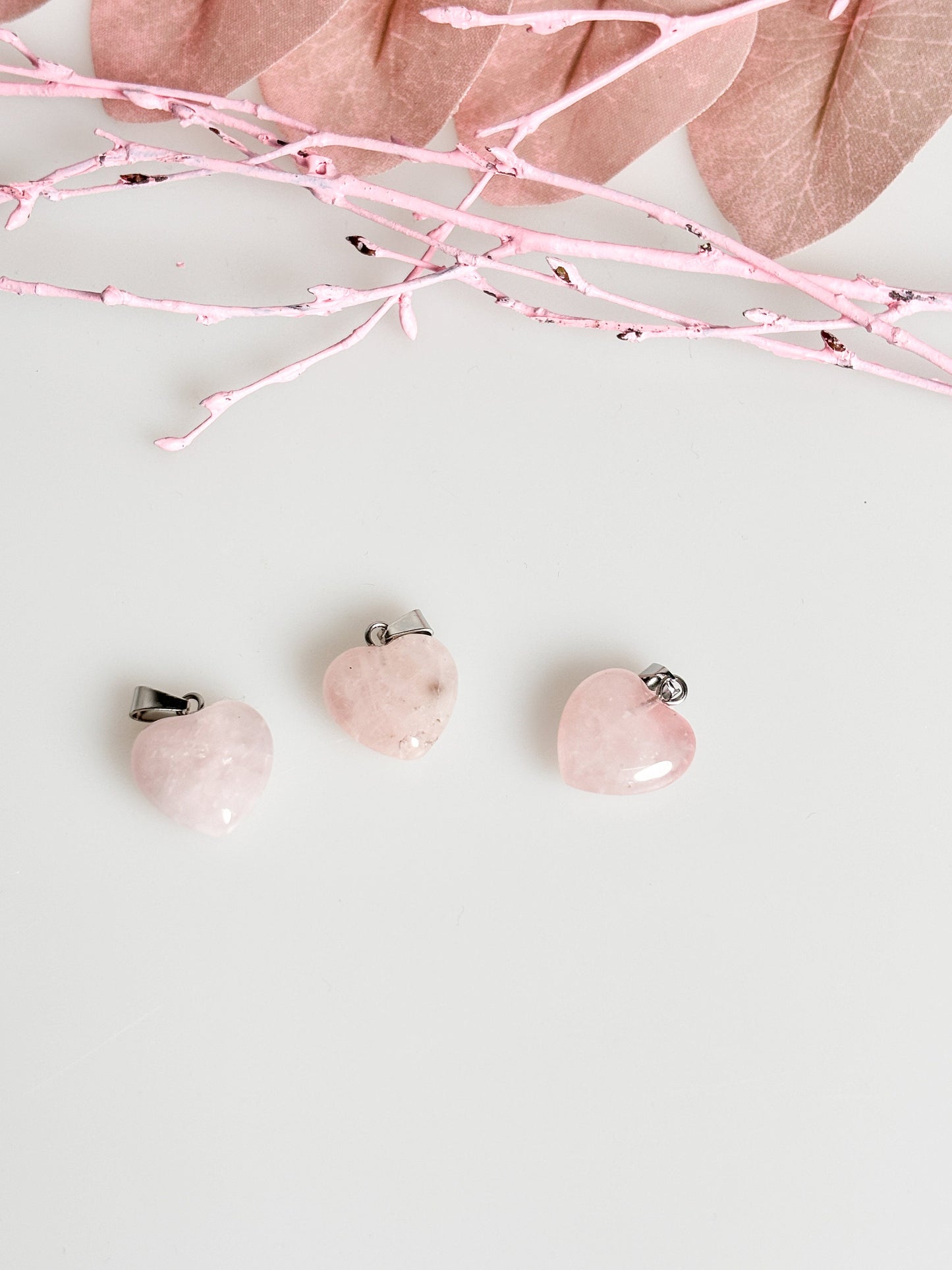 Delicate rose quartz heart necklace pendant - silver eyelet - 1.5x1.5cm
