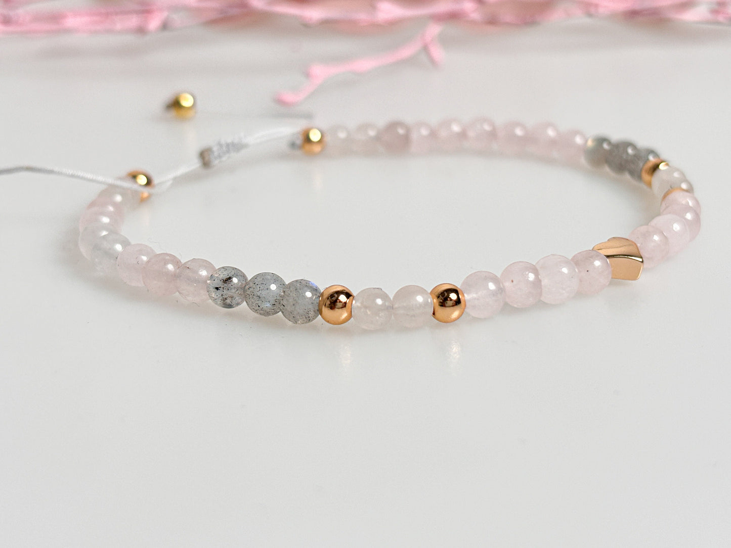 Bracelet rose quartz, moonstone, labradorite