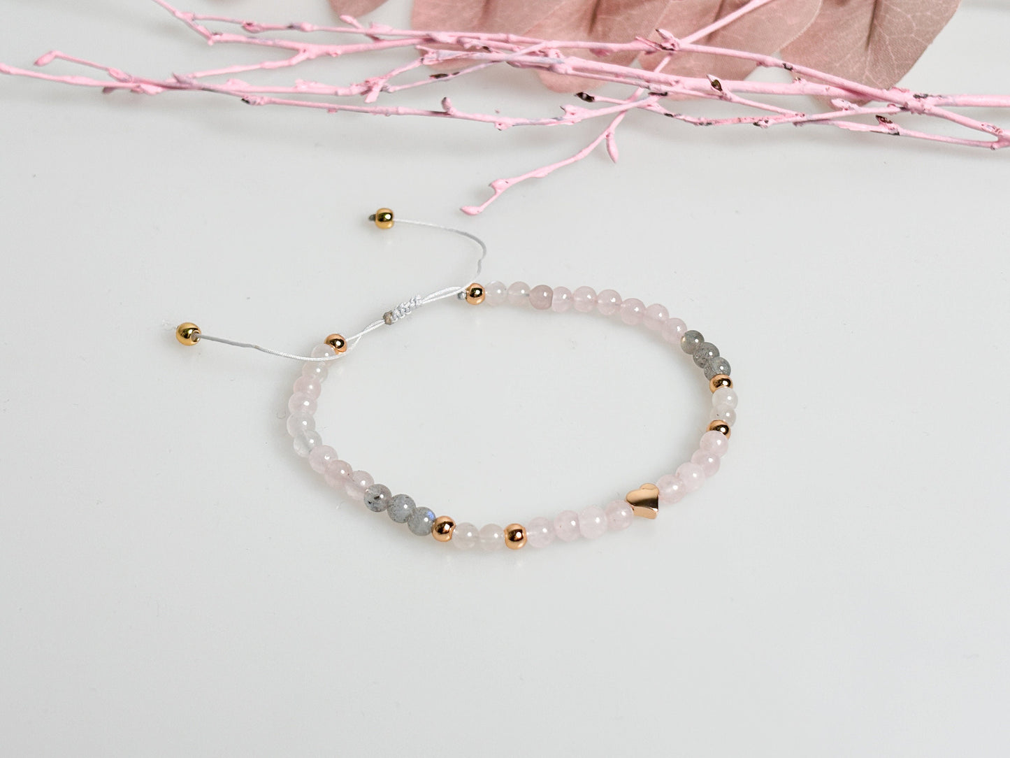 Bracelet rose quartz, moonstone, labradorite