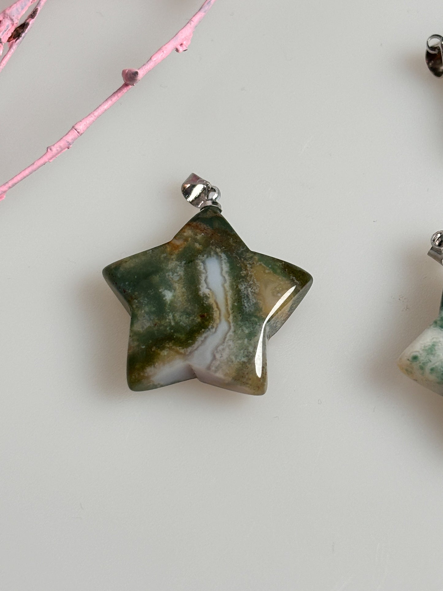 Natural moss agate star pendant (approx. 2.5x2.5cm) - Unique jewelry with spiritual effect