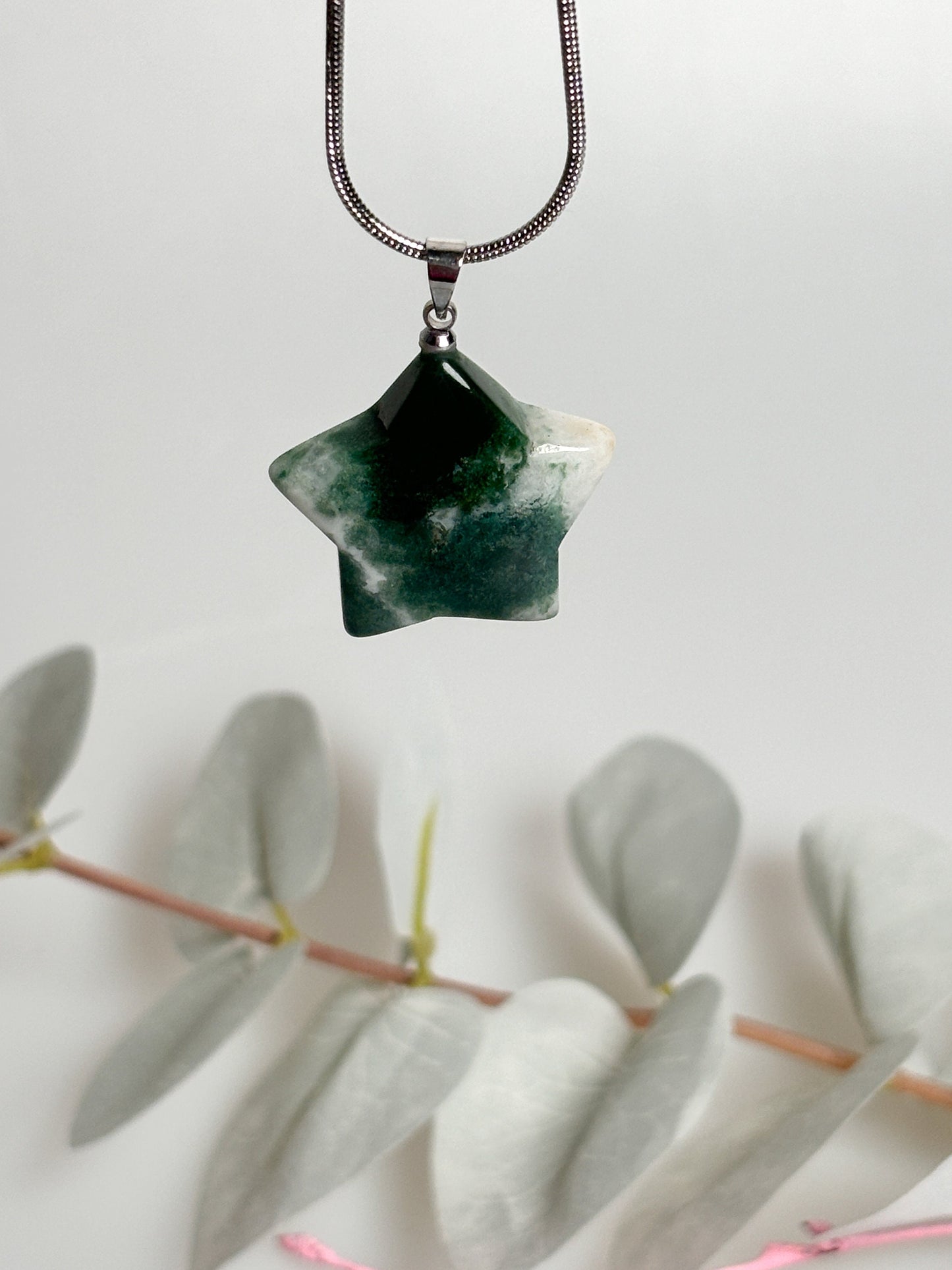 Natural moss agate star pendant (approx. 2.5x2.5cm) - Unique jewelry with spiritual effect