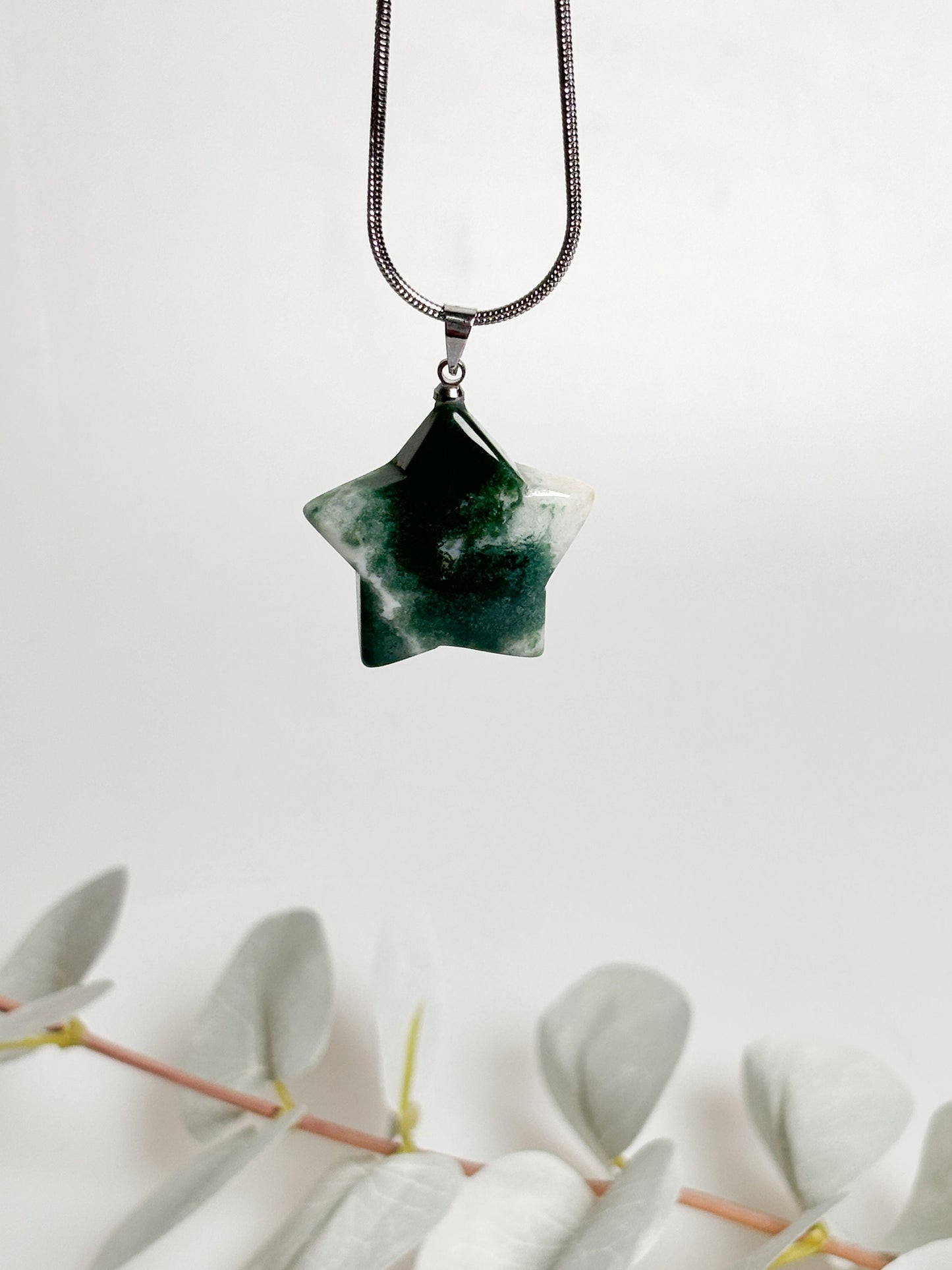 Natural moss agate star pendant (approx. 2.5x2.5cm) - Unique jewelry with spiritual effect