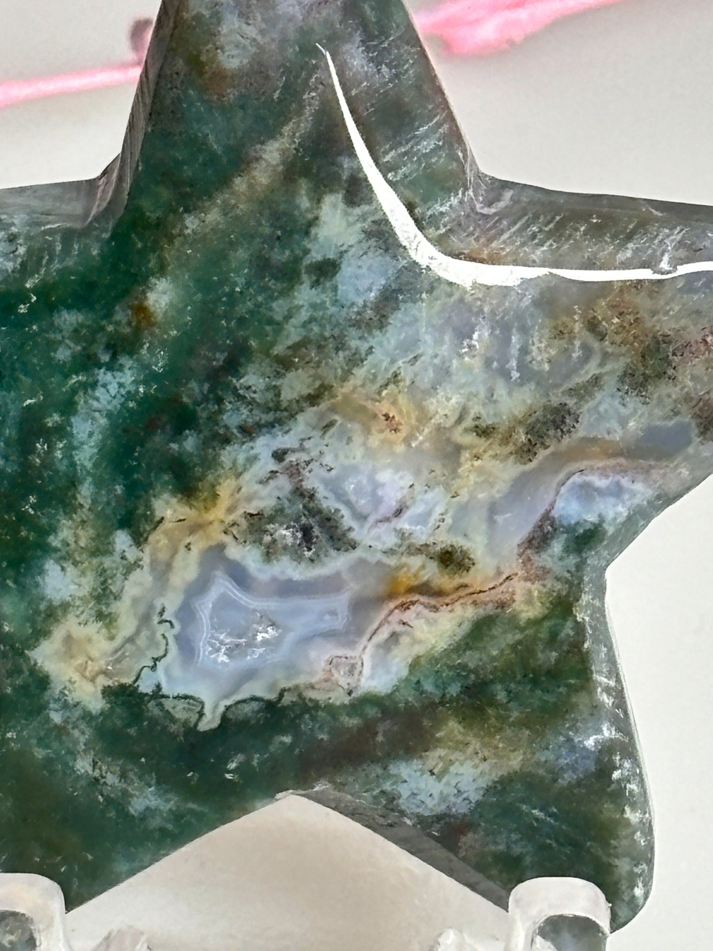 Decorative Moss Agate Star, Gemstone Decoration Collector's Item, Unique Star Figure, Crystal Decoration