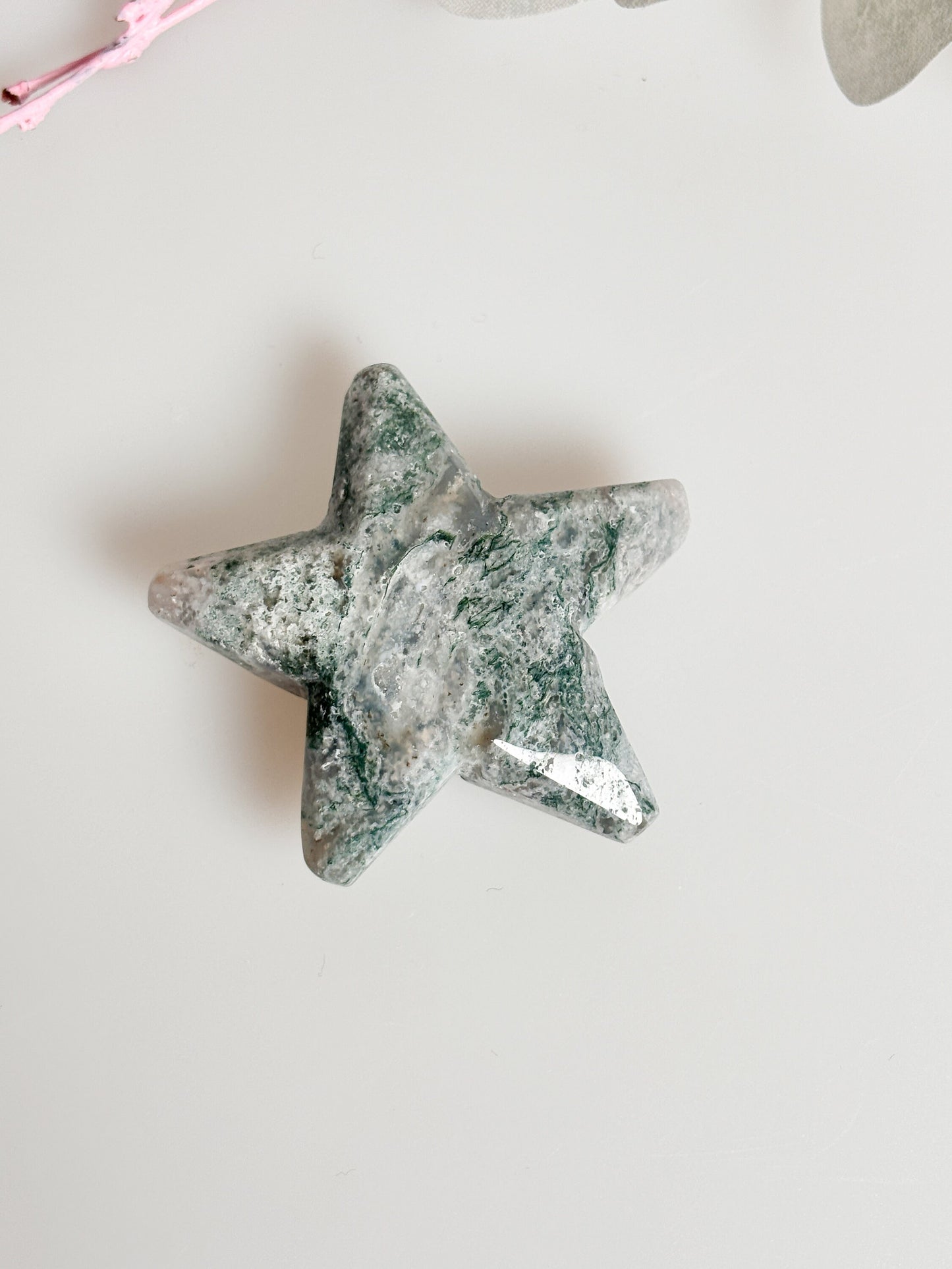Decorative Moss Agate Star, Gemstone Decoration Collector's Item, Unique Star Figure, Crystal Decoration