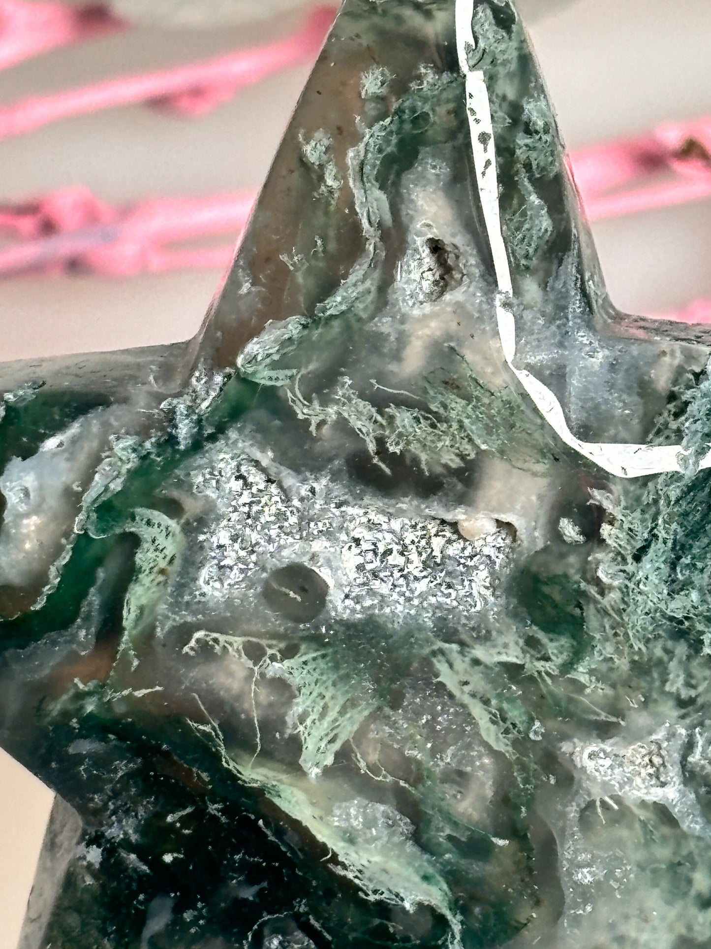 Decorative Moss Agate Star, Gemstone Decoration Collector's Item, Unique Star Figure, Crystal Decoration