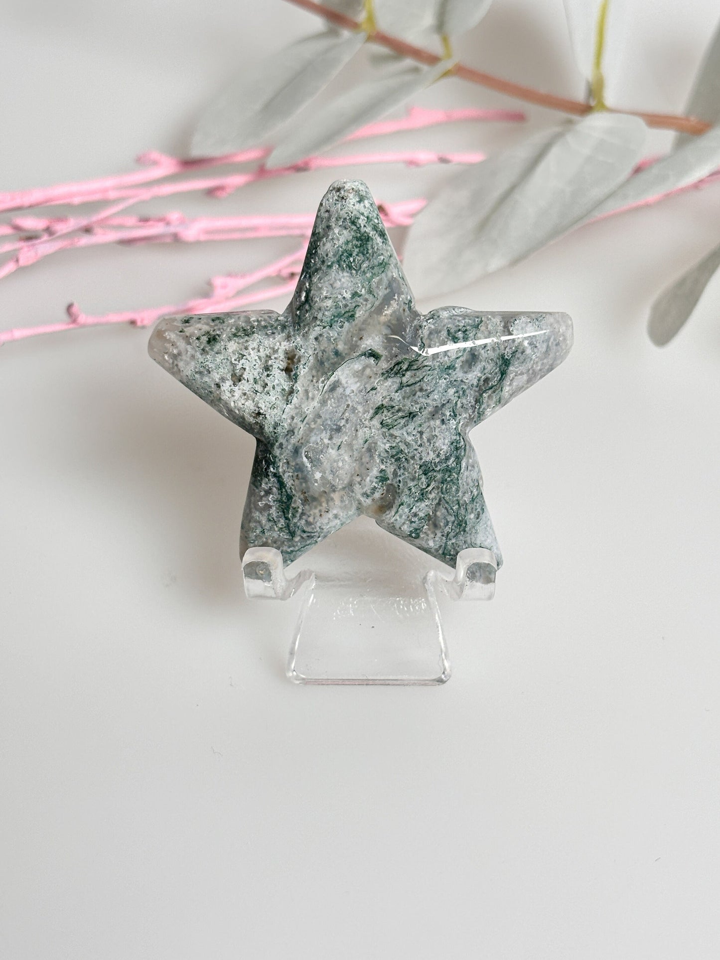 Decorative Moss Agate Star, Gemstone Decoration Collector's Item, Unique Star Figure, Crystal Decoration