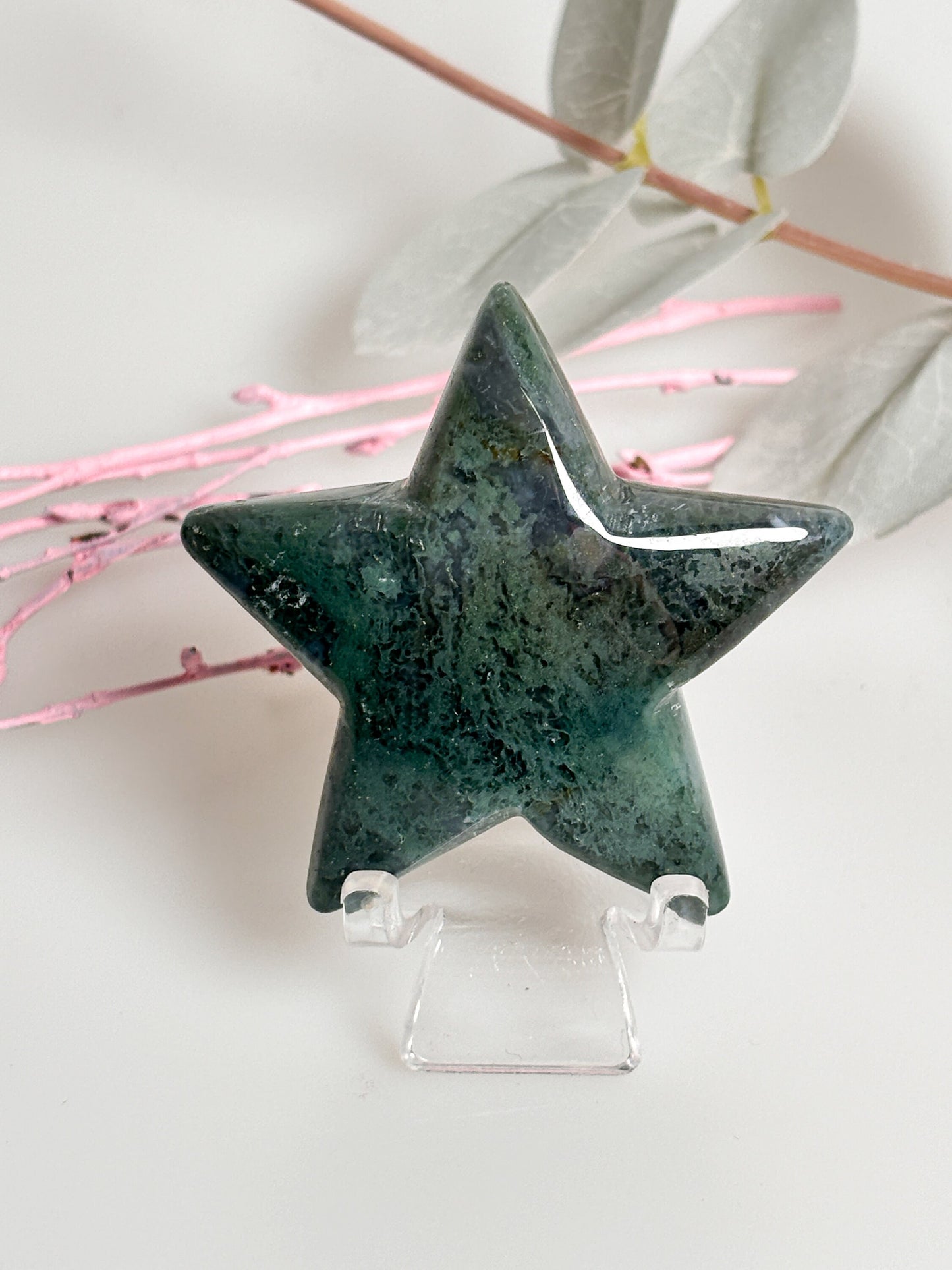 Decorative Moss Agate Star, Gemstone Decoration Collector's Item, Unique Star Figure, Crystal Decoration