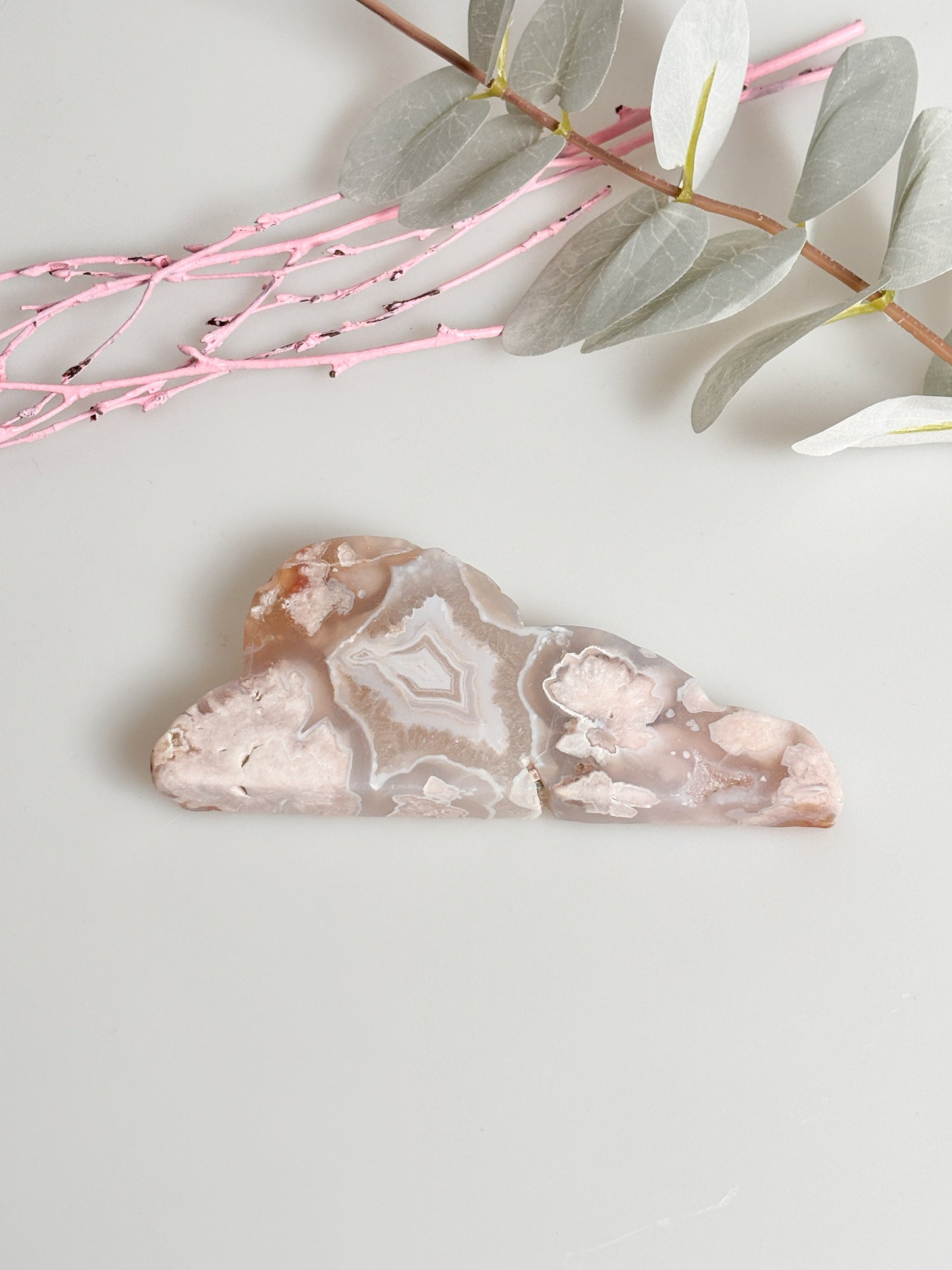 Flower Agate Cloud Decoration - Natural Stone Decoration for Home and Office approx. 11.5x4.7x1.4cm