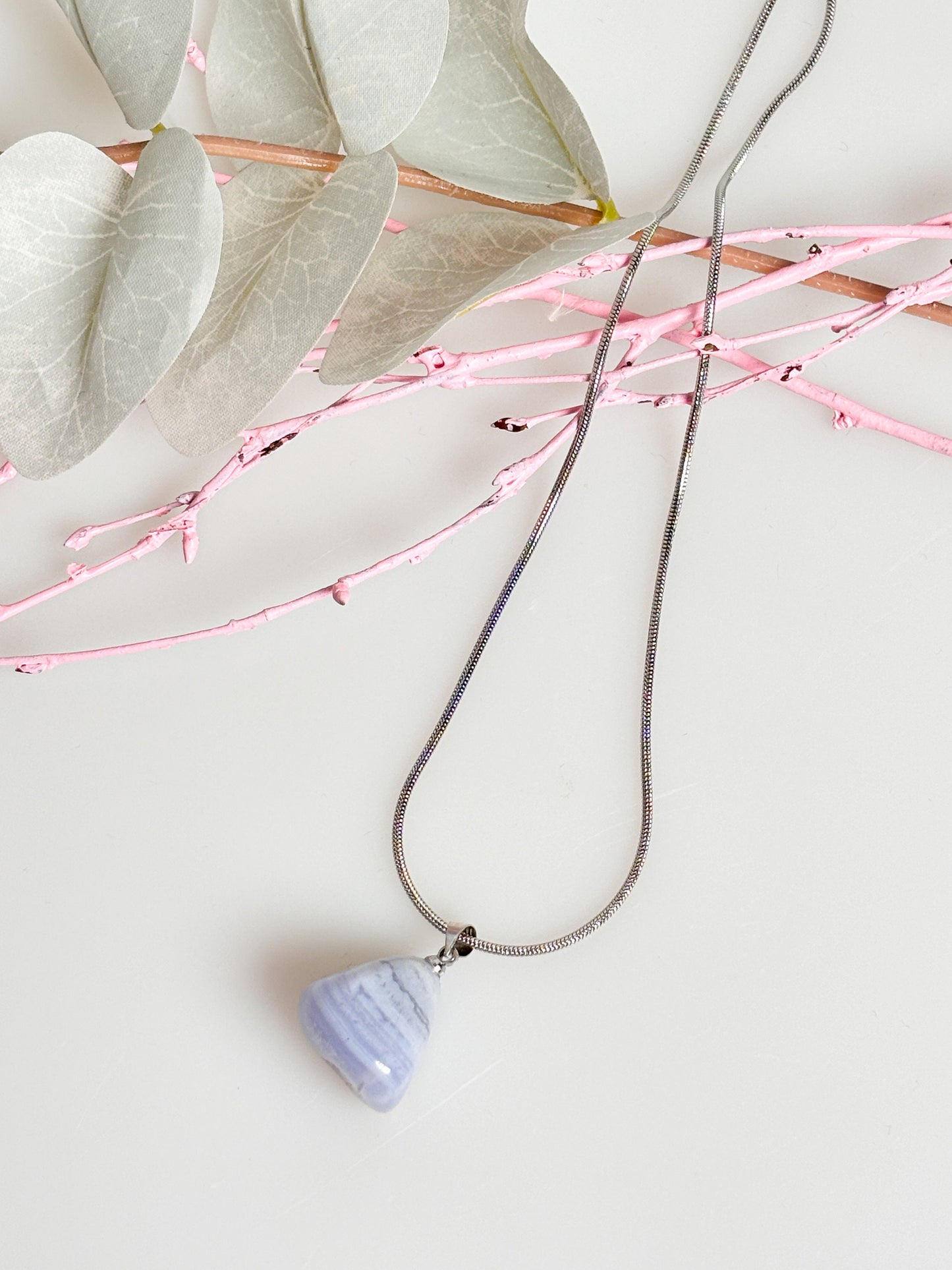 Delicate Chalcedony Pendant - Tumbled Stone approx. 2x1.6cm light blue blue Lace