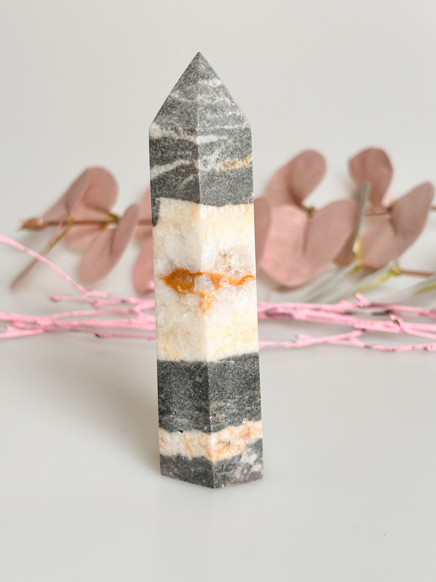 Pink Zebra Jasper Tower - Natural Jewelry, 9.3x2.6cm, 100g