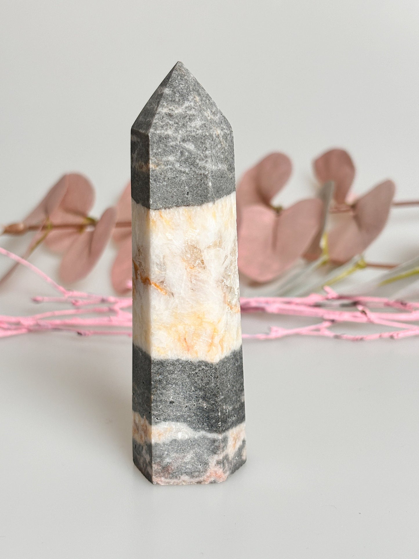 Pink Zebra Jasper Tower - Natural Jewelry, 9.3x2.6cm, 100g