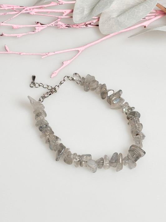 Labradorite Chip Bracelet 17cm with Extension Chain – 6mm Beads, Handmade Gemstone Bracelet