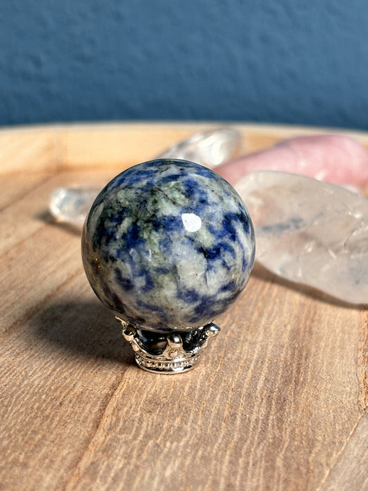 Small Sodalite Crystal Ball 3cm with optional ball holder – Healing Stone for Clarity and Balance