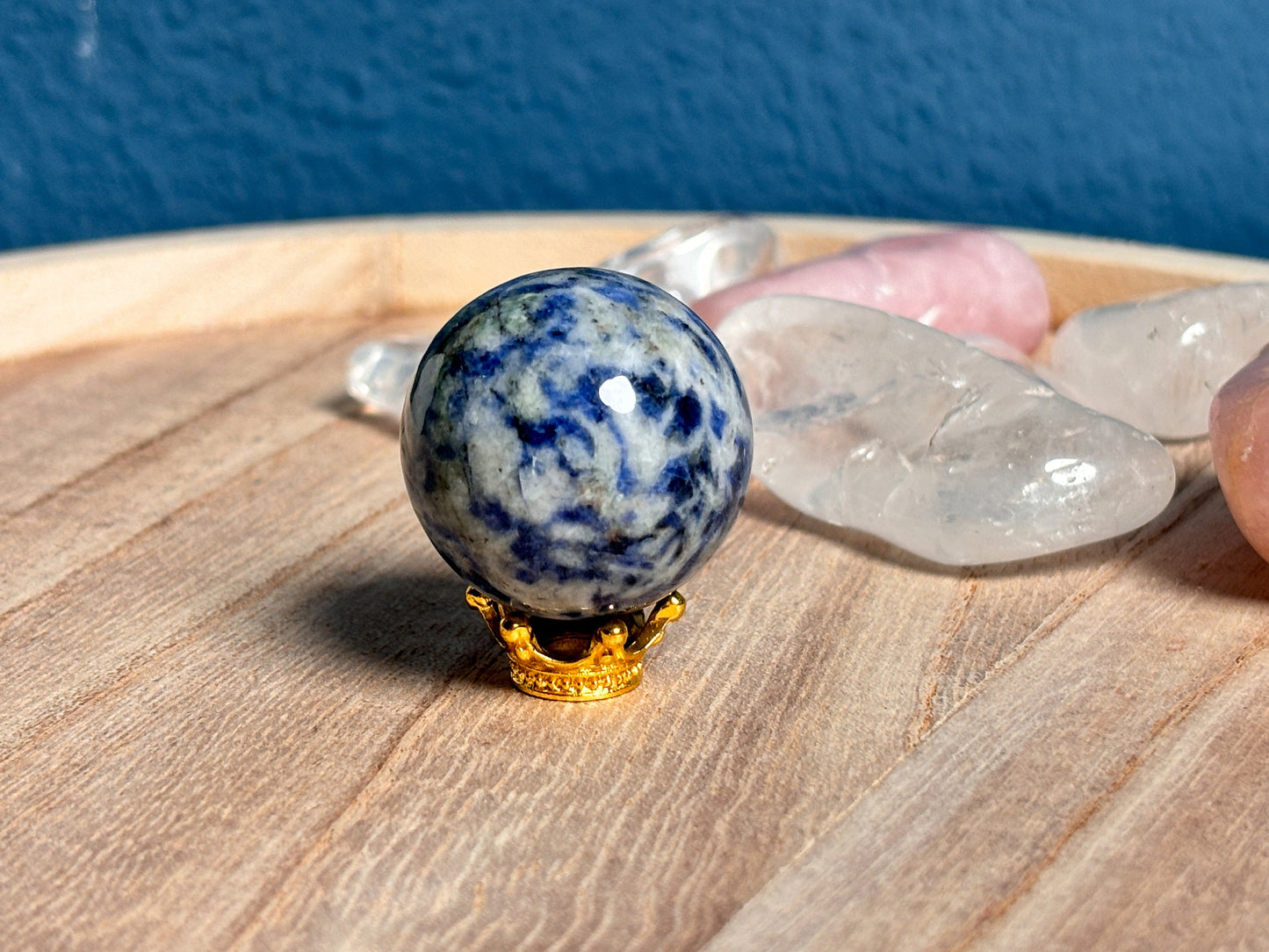Small Sodalite Crystal Ball 3cm with optional ball holder – Healing Stone for Clarity and Balance