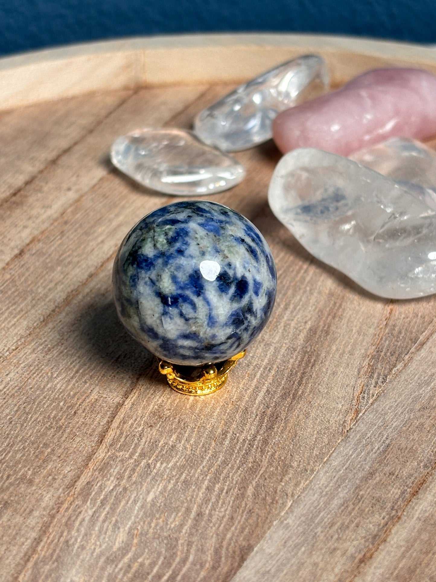 Small Sodalite Crystal Ball 3cm with optional ball holder – Healing Stone for Clarity and Balance