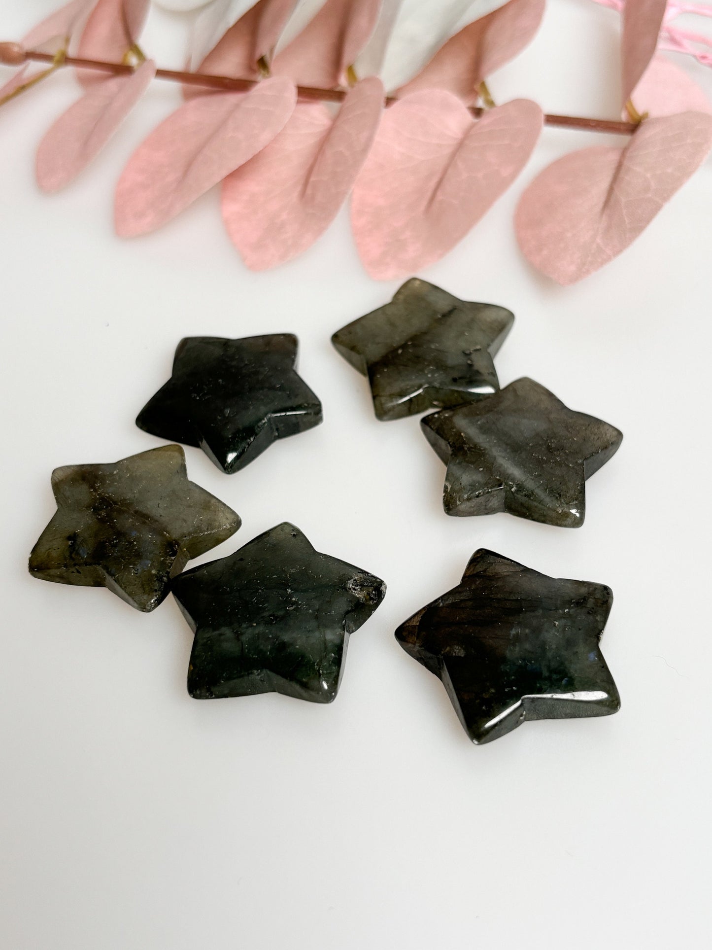 Labradorite Star Pocket Stone approx. 3x3cm - Spiritual Decorative Crystal, Shine and Play of Colors, Small Star Stone
