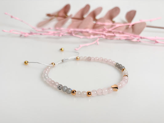 Bracelet rose quartz, moonstone, labradorite