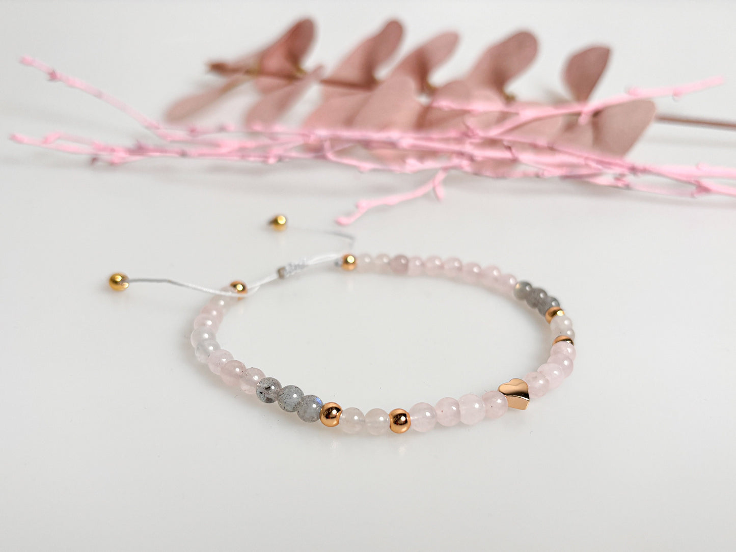 Bracelet rose quartz, moonstone, labradorite