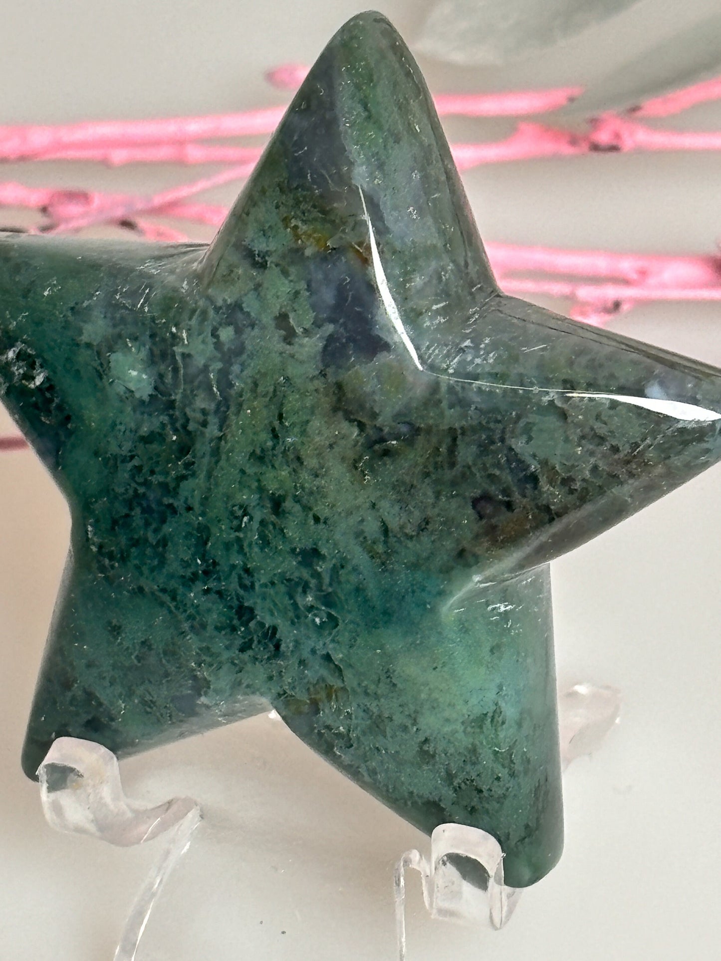 Decorative Moss Agate Star, Gemstone Decoration Collector's Item, Unique Star Figure, Crystal Decoration