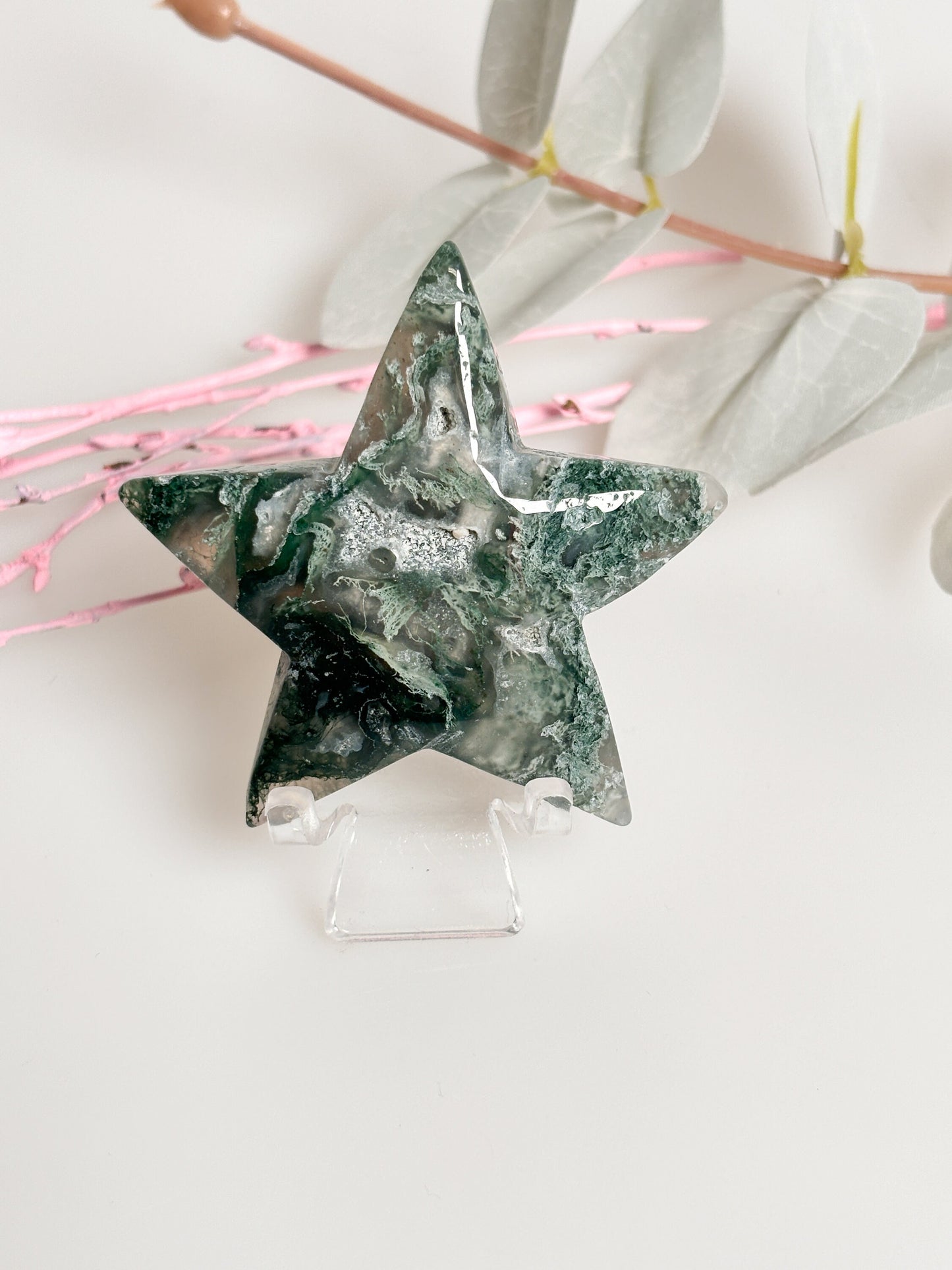 Decorative Moss Agate Star, Gemstone Decoration Collector's Item, Unique Star Figure, Crystal Decoration