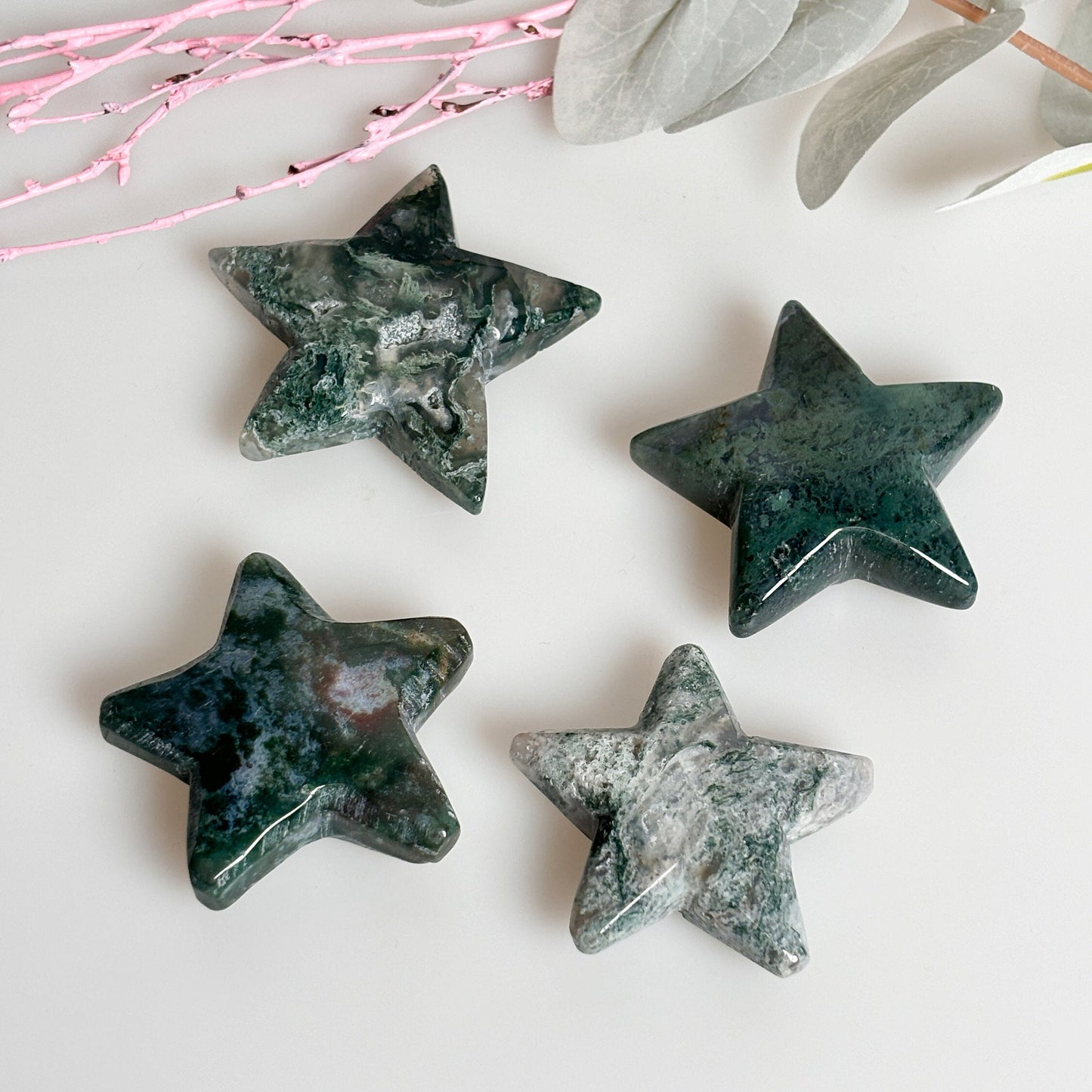 Decorative Moss Agate Star, Gemstone Decoration Collector's Item, Unique Star Figure, Crystal Decoration