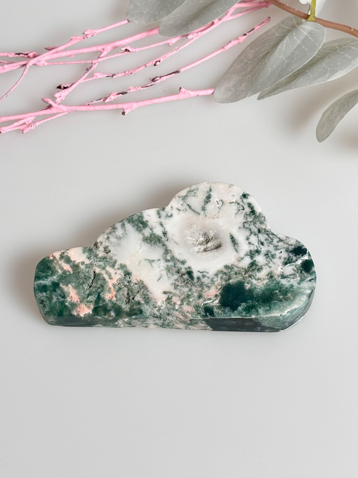 Moosachat Wolke – Edelstein Deko 8,4x3,9x1,2 cm – Heilstein Geschenk
