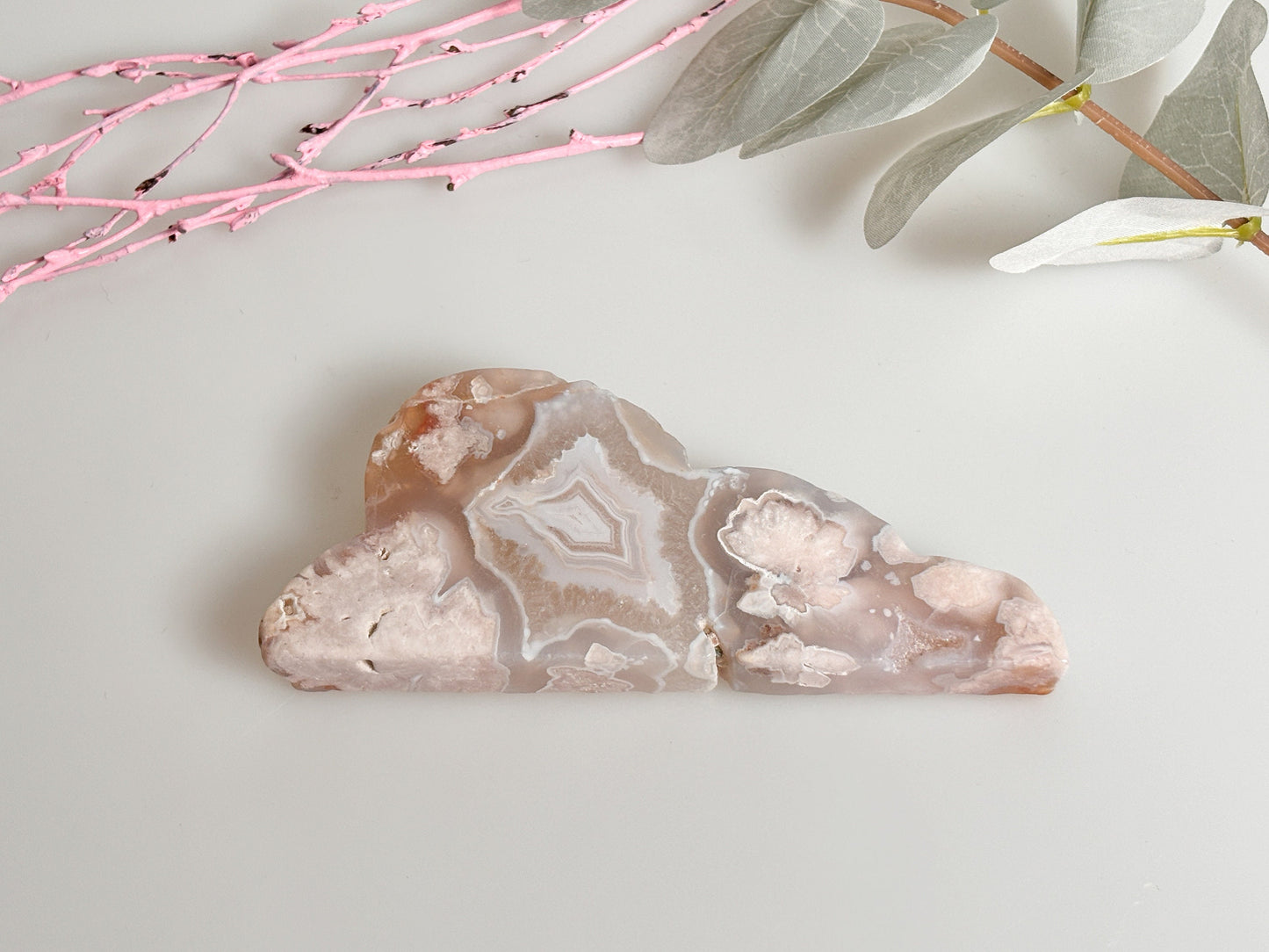 Flower Agate Cloud Decoration - Natural Stone Decoration for Home and Office approx. 11.5x4.7x1.4cm