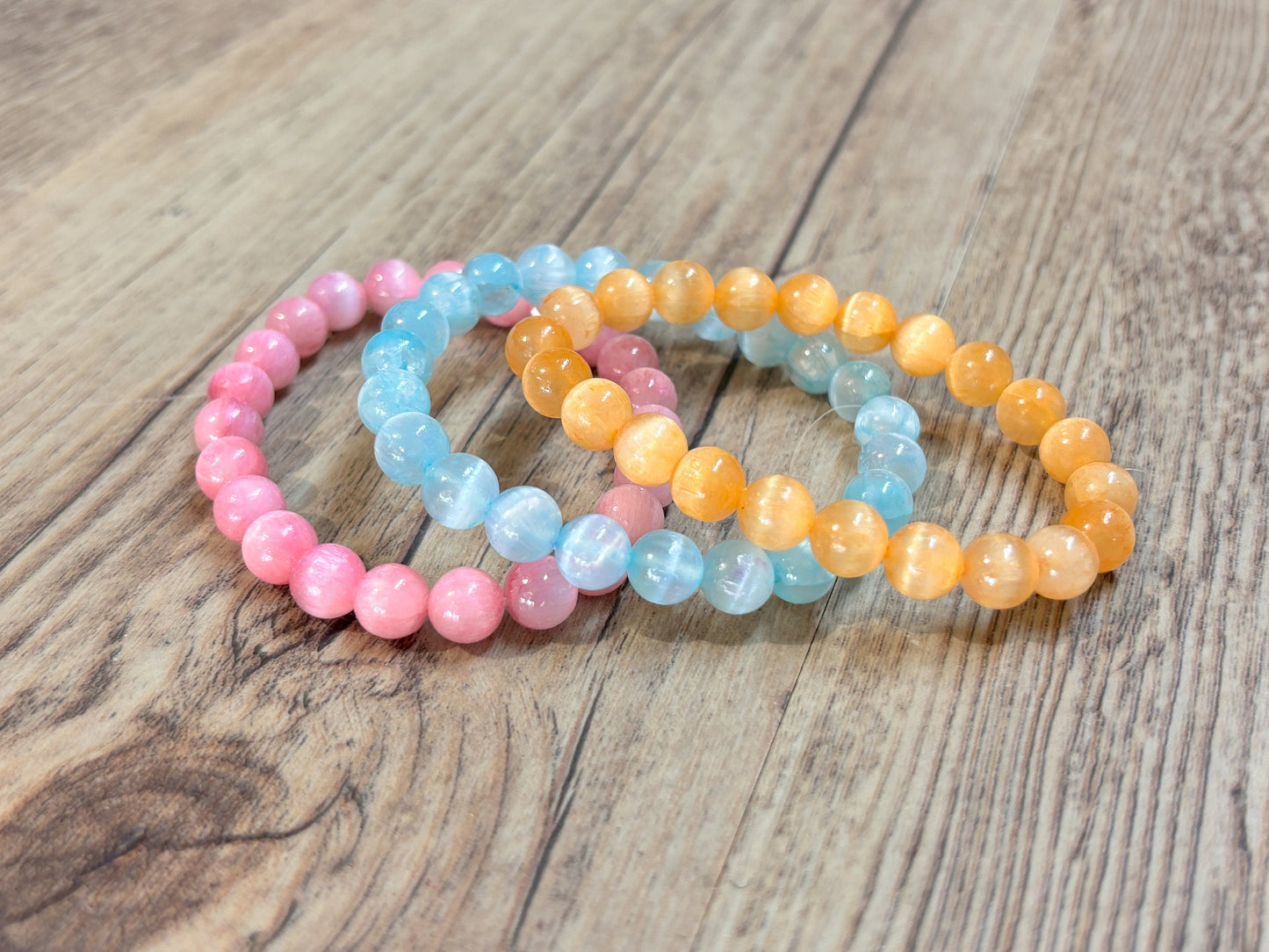 Elastic Selenite Bracelets 8mm | Summer Colors | Handmade Jewelry | Spiritual Energy | Gift Idea