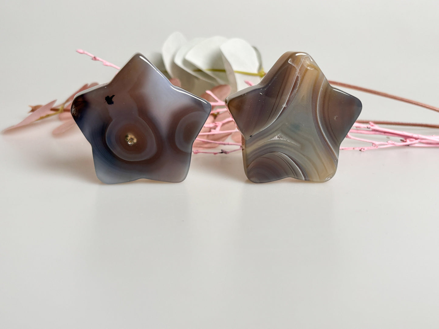 Agate decorative stars with great banding – size approx. 5.3x1.2 cm, 57g – Unique decoration for your home or office