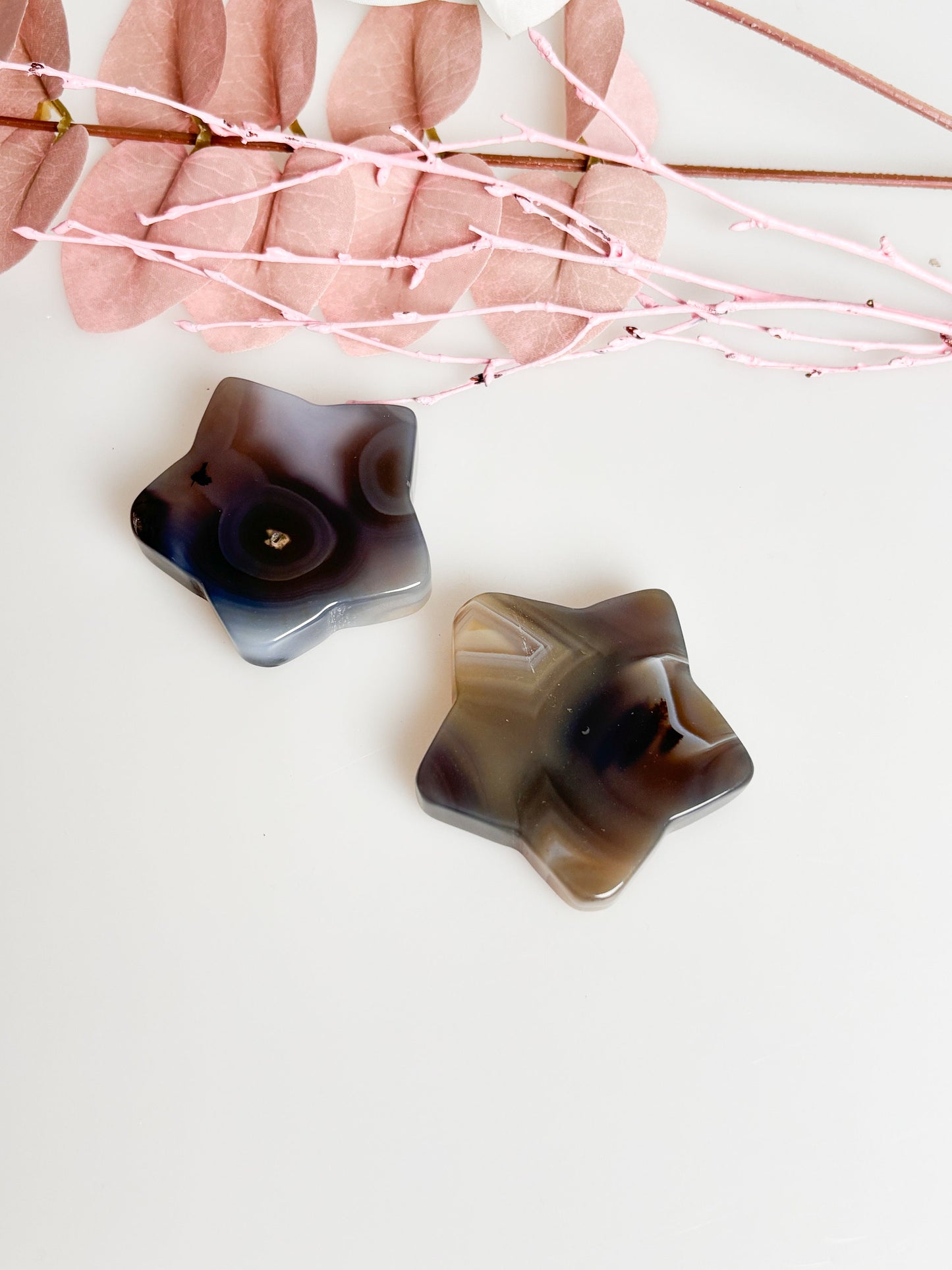 Agate decorative stars with great banding – size approx. 5.3x1.2 cm, 57g – Unique decoration for your home or office