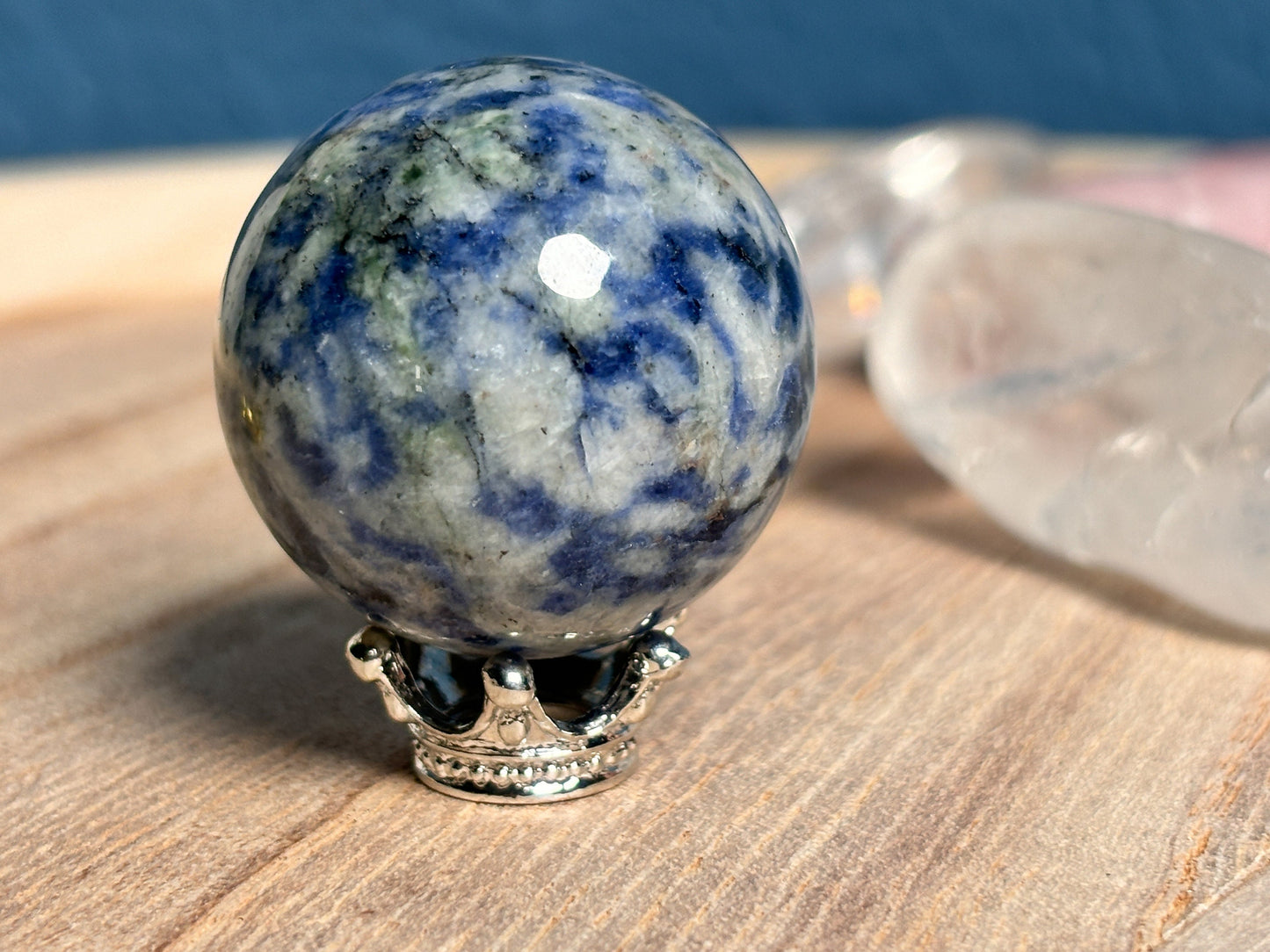 Small Sodalite Crystal Ball 3cm with optional ball holder – Healing Stone for Clarity and Balance