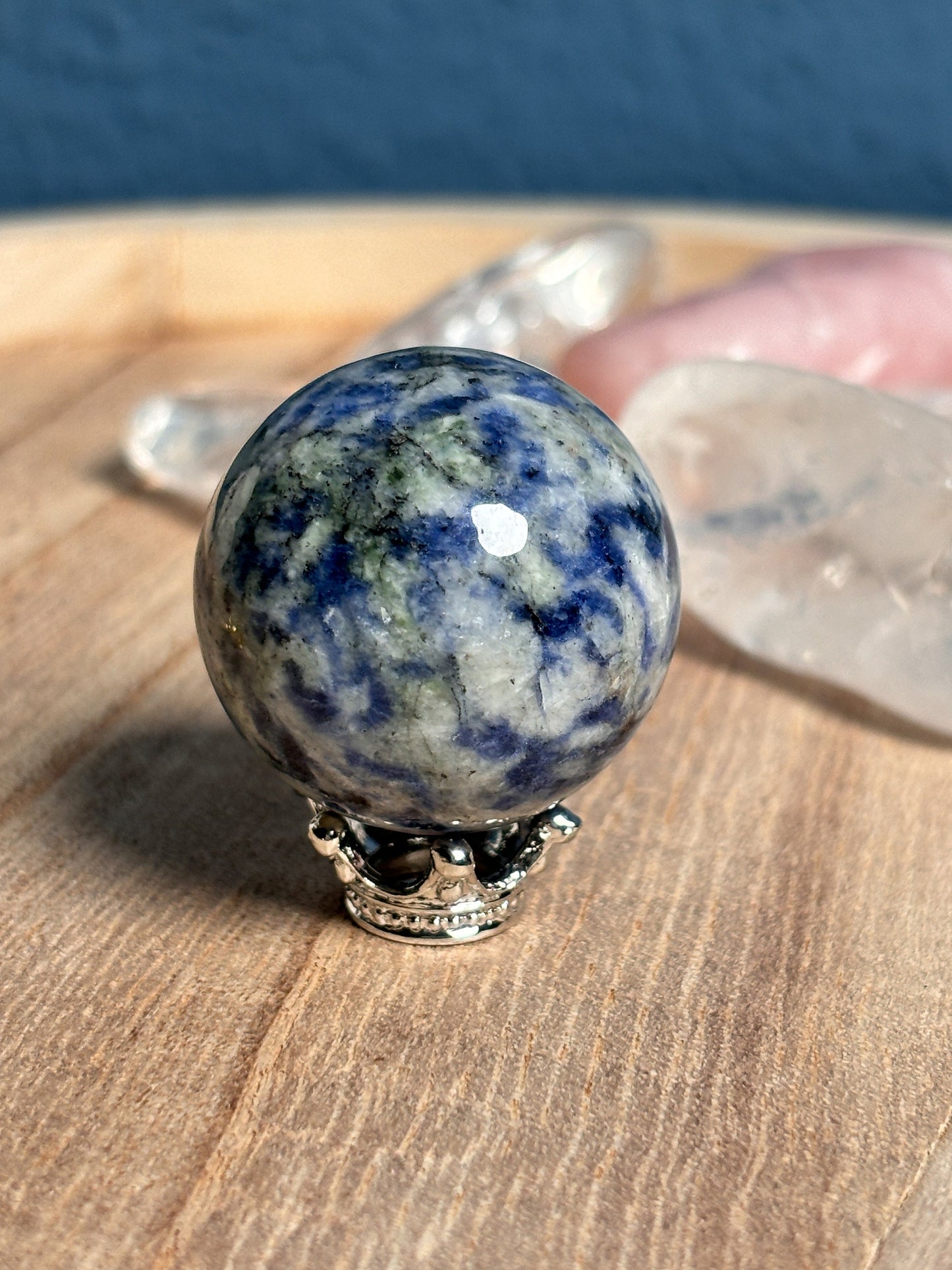 Small Sodalite Crystal Ball 3cm with optional ball holder – Healing Stone for Clarity and Balance