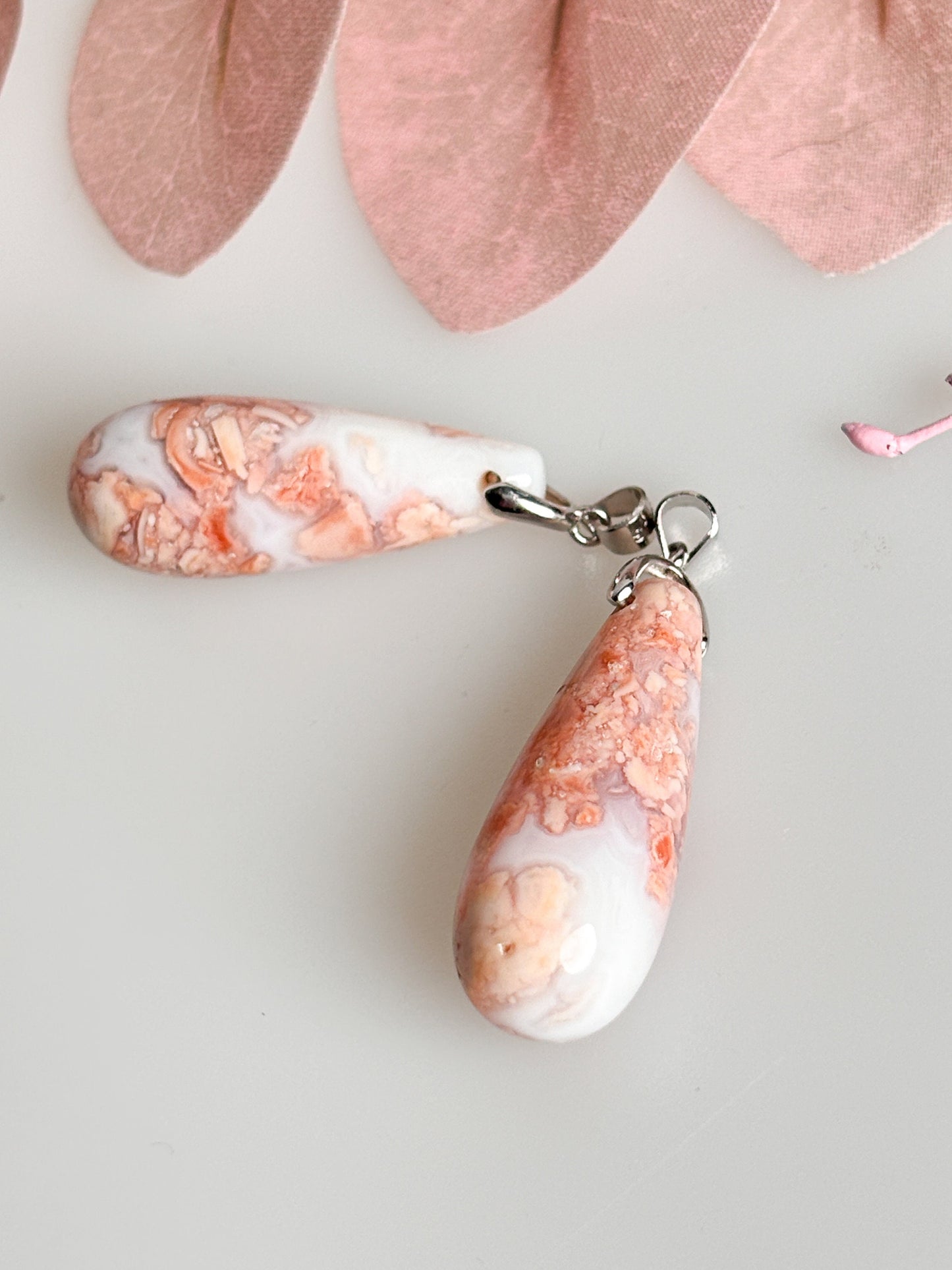 Candy Cotton Agate Pendant with 925 Silver Eyelet - Exclusive Jewelry. Special Agate