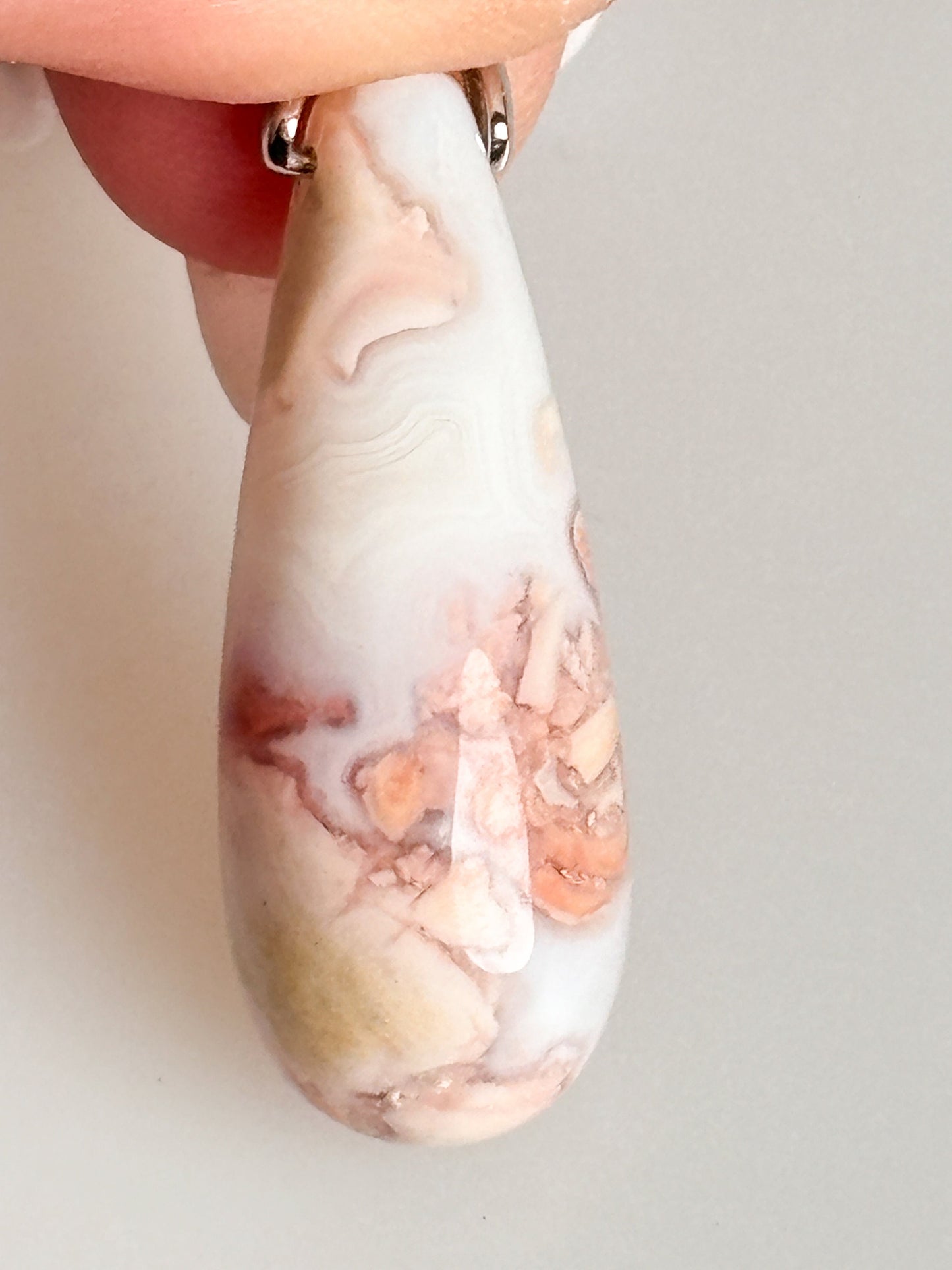 Candy Cotton Agate Pendant with 925 Silver Eyelet - Exclusive Jewelry. Special Agate