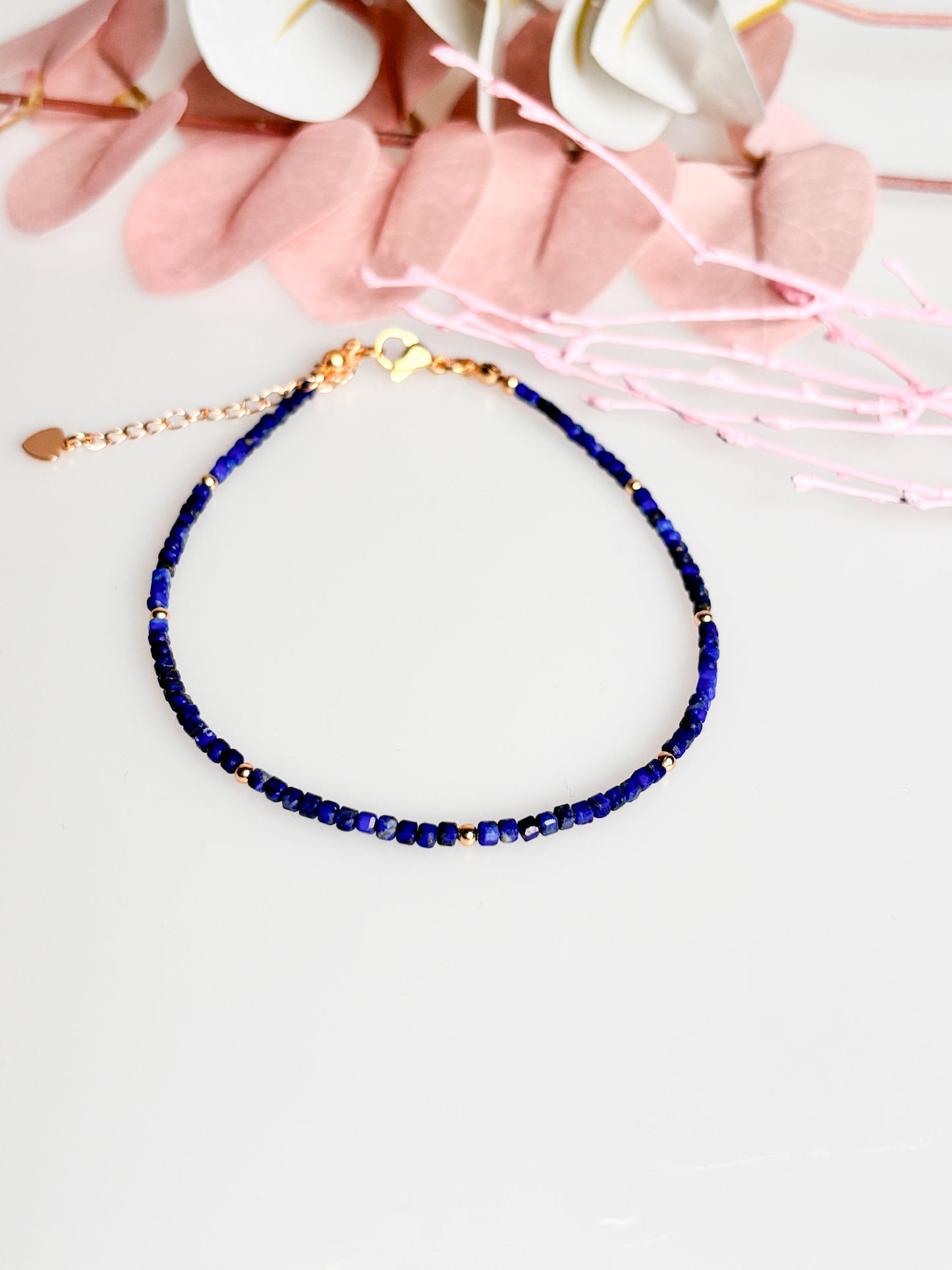 Delicate lapis lazuli bracelet or anklet with 2mm cube beads – handmade gemstone jewelry
