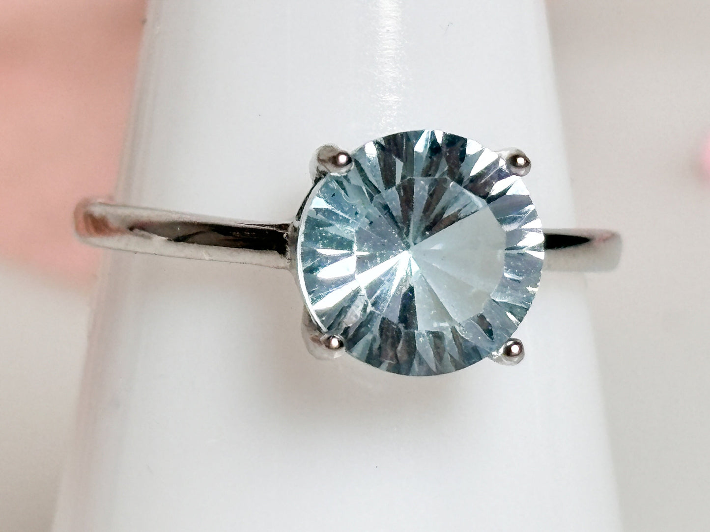 Blue Topaz 925 silver ring with faceted stone, adjustable size - statement ring|engagement ring|statement ring