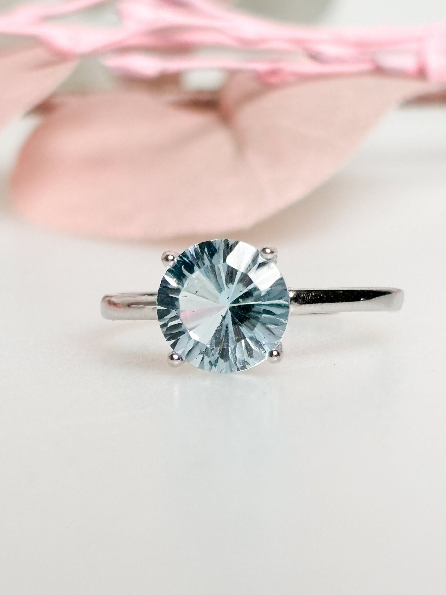 Blue Topaz 925 silver ring with faceted stone, adjustable size - statement ring|engagement ring|statement ring