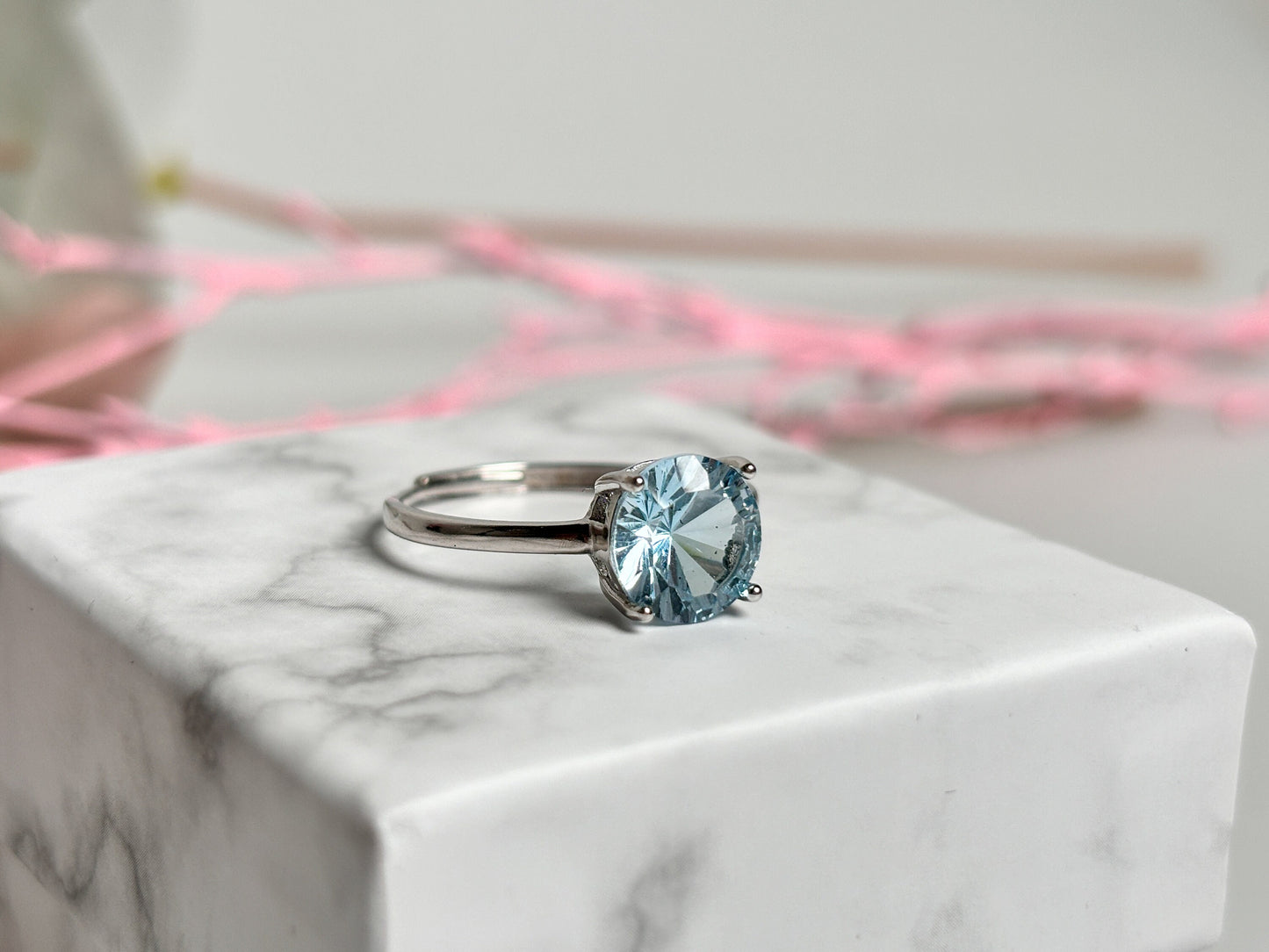 Blue Topaz 925 silver ring with faceted stone, adjustable size - statement ring|engagement ring|statement ring