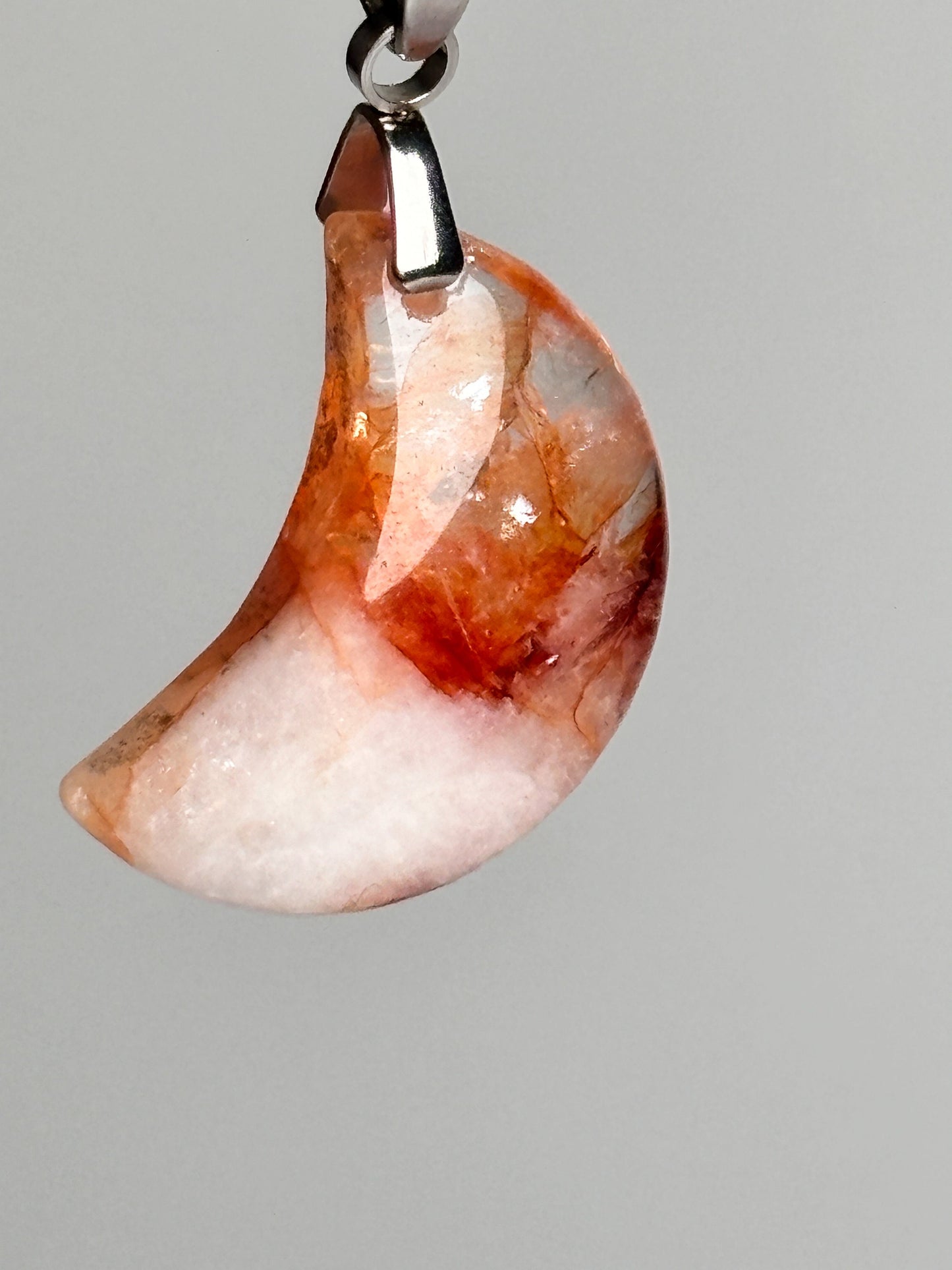 Fire Quartz Moon Pendant - Unique Shine and Energy, Spiritual Jewelry