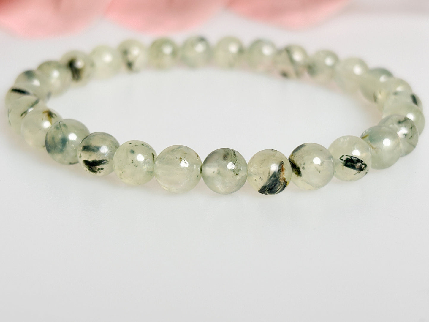 Elastic Prehnite Pearl Bracelet 6mm, 17.5cm Length – Handmade Jewelry – Gemstone Bracelet Gift
