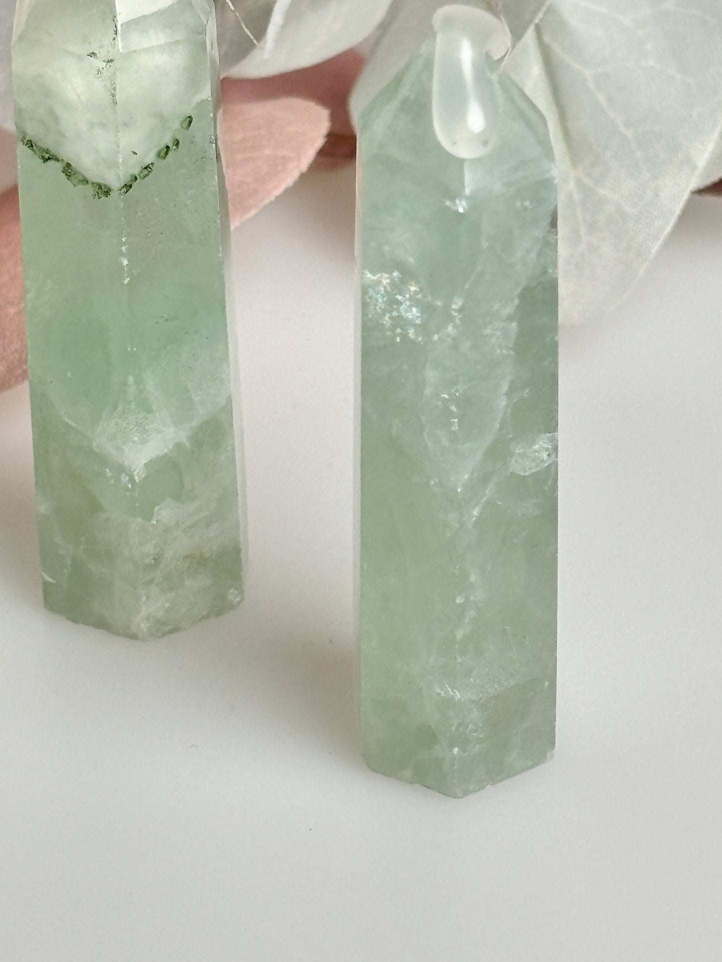 Small green fluorite towers, pretty and handy, for meditation and energy work – natural stone crystal for healing and decoration