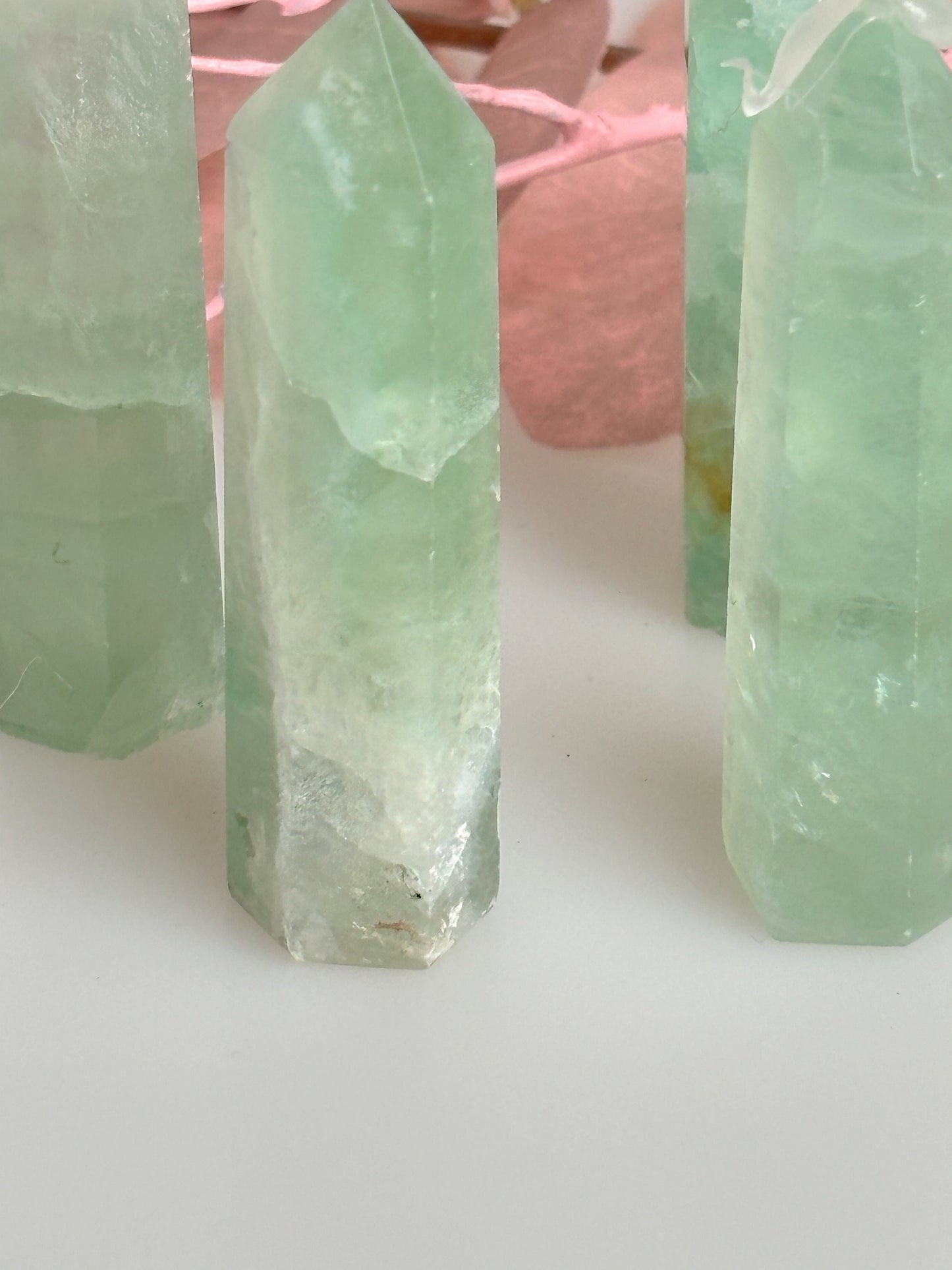 Small green fluorite towers, pretty and handy, for meditation and energy work – natural stone crystal for healing and decoration