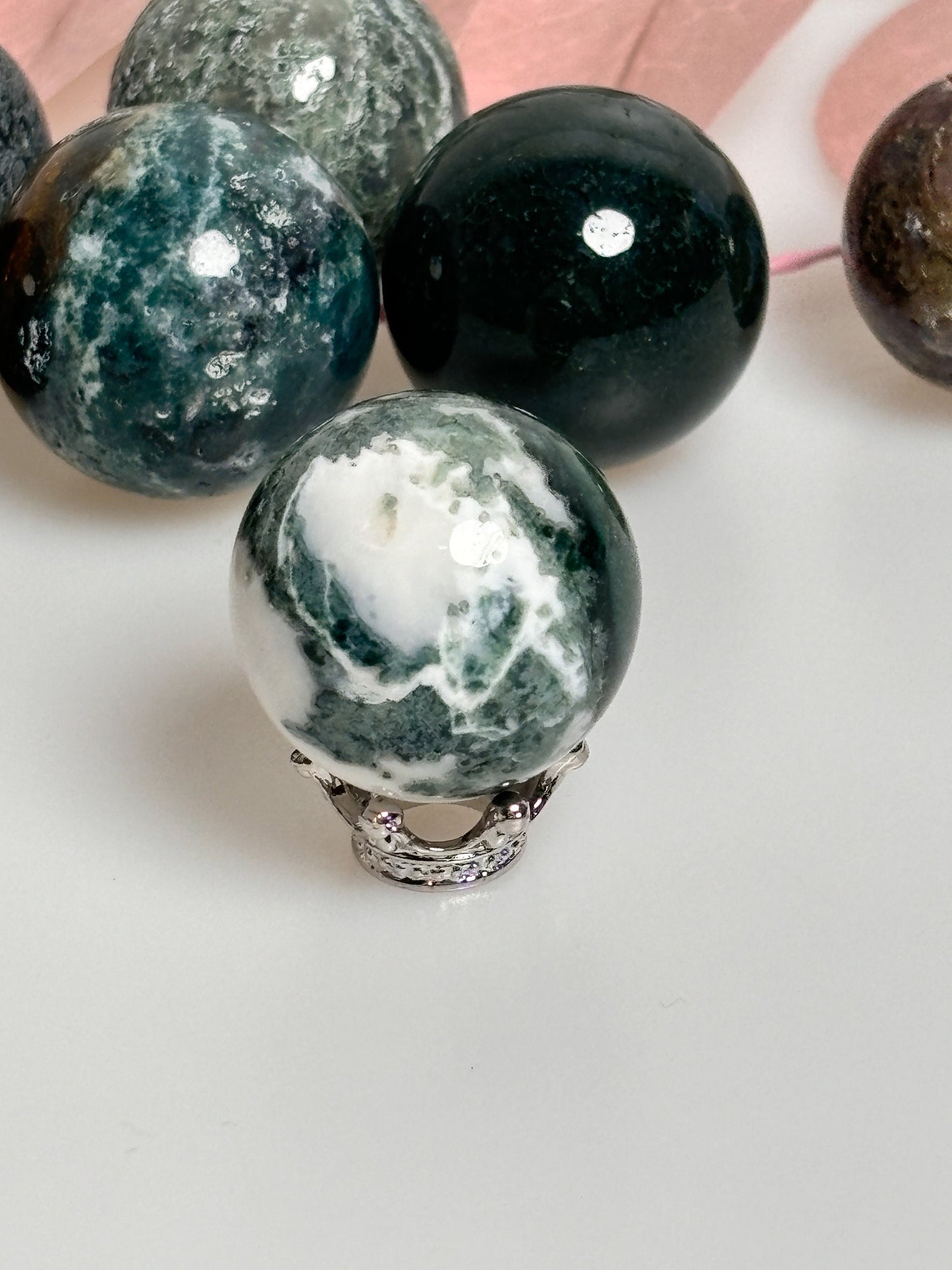 Moss Agate Balls approx. 2.8cm 32g - Great Patterns, Natural Gemstones, Handmade Decoration, Unique Crystals