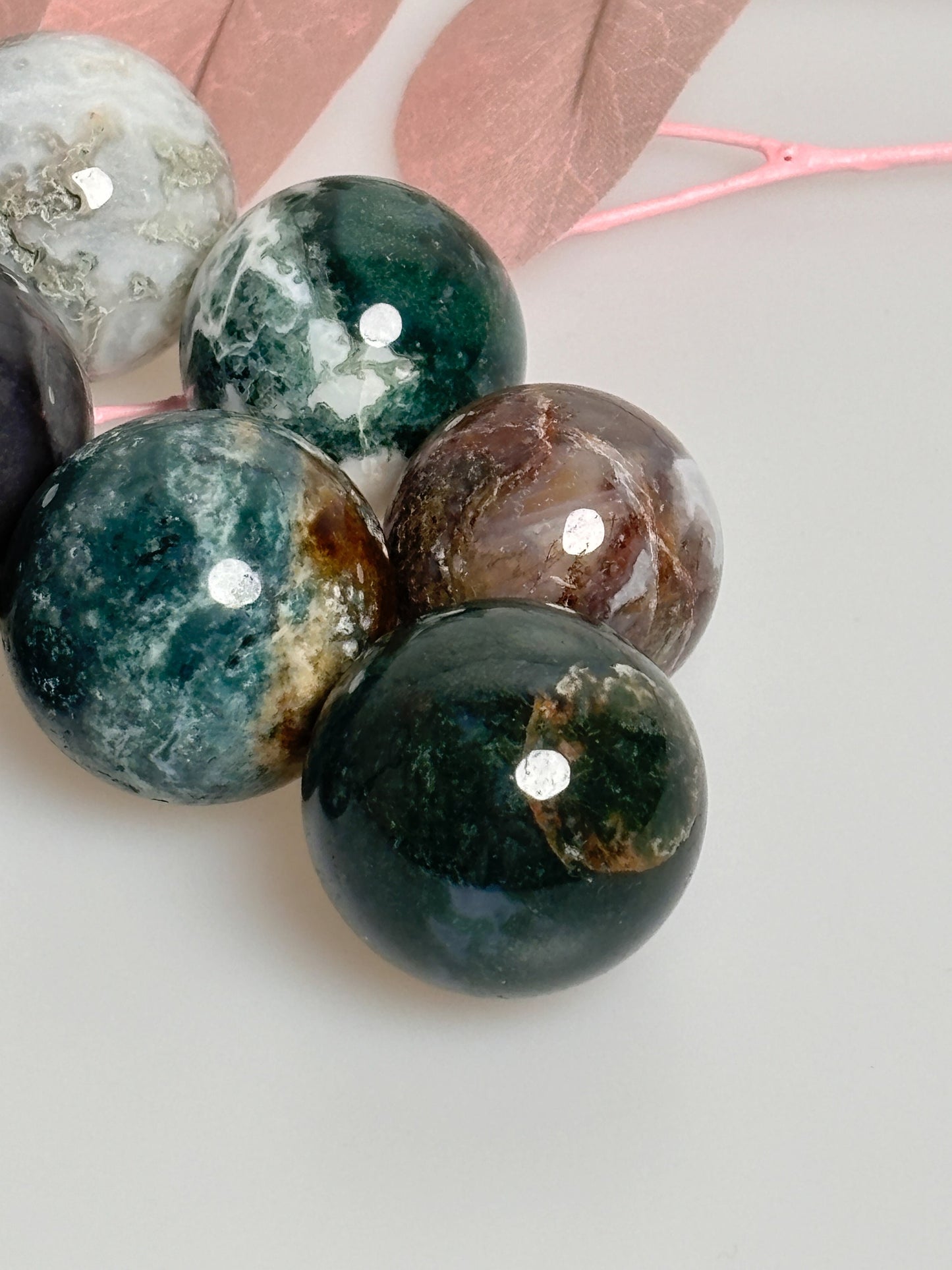 Moss Agate Balls approx. 2.8cm 32g - Great Patterns, Natural Gemstones, Handmade Decoration, Unique Crystals