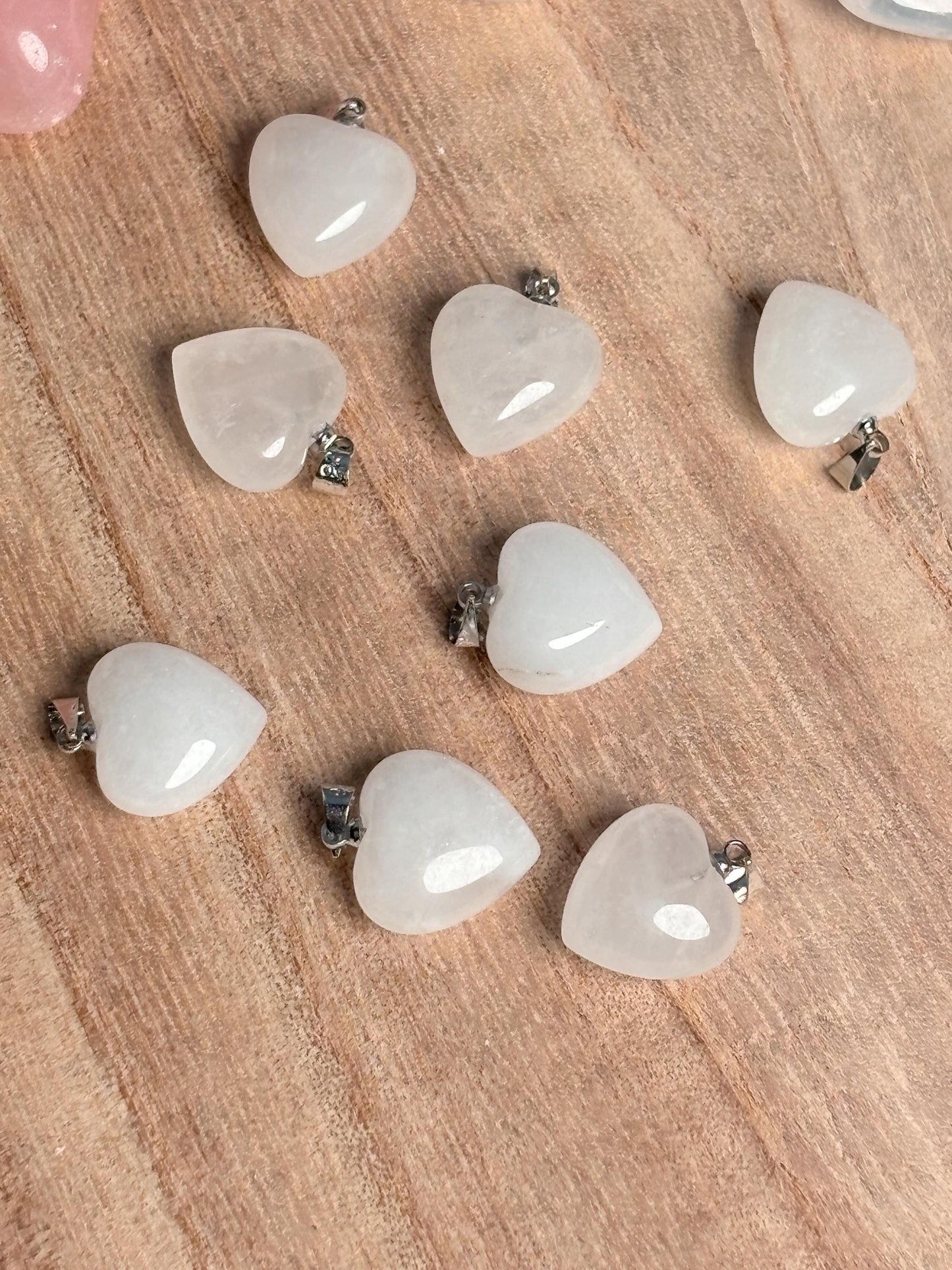 Necklace pendant heart rock crystal small| healing stone| white| transparent| silver| crystal