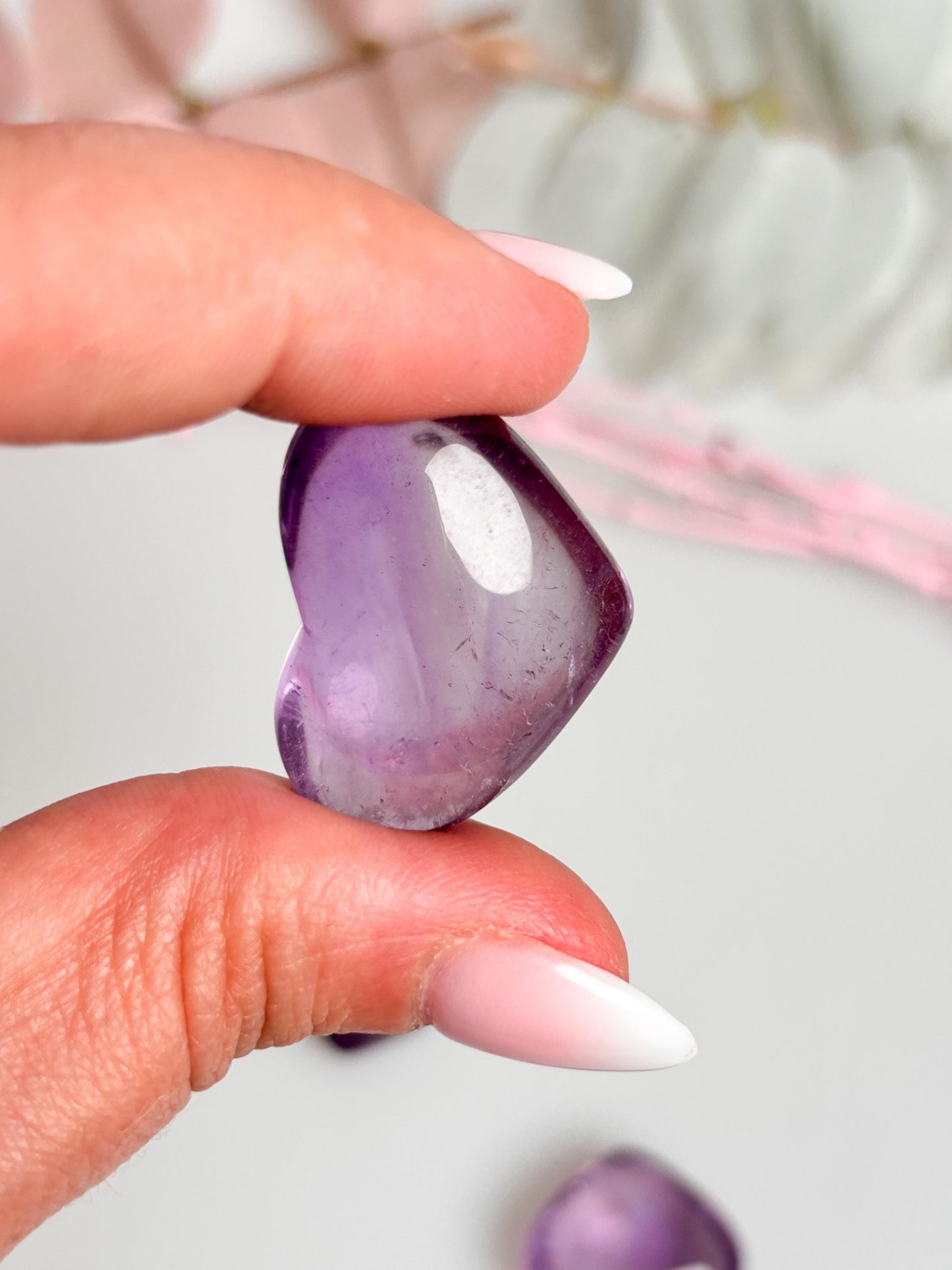Very transparent premium amethyst hearts with rainbows - noble crystal hearts for decoration and healing, gift idea