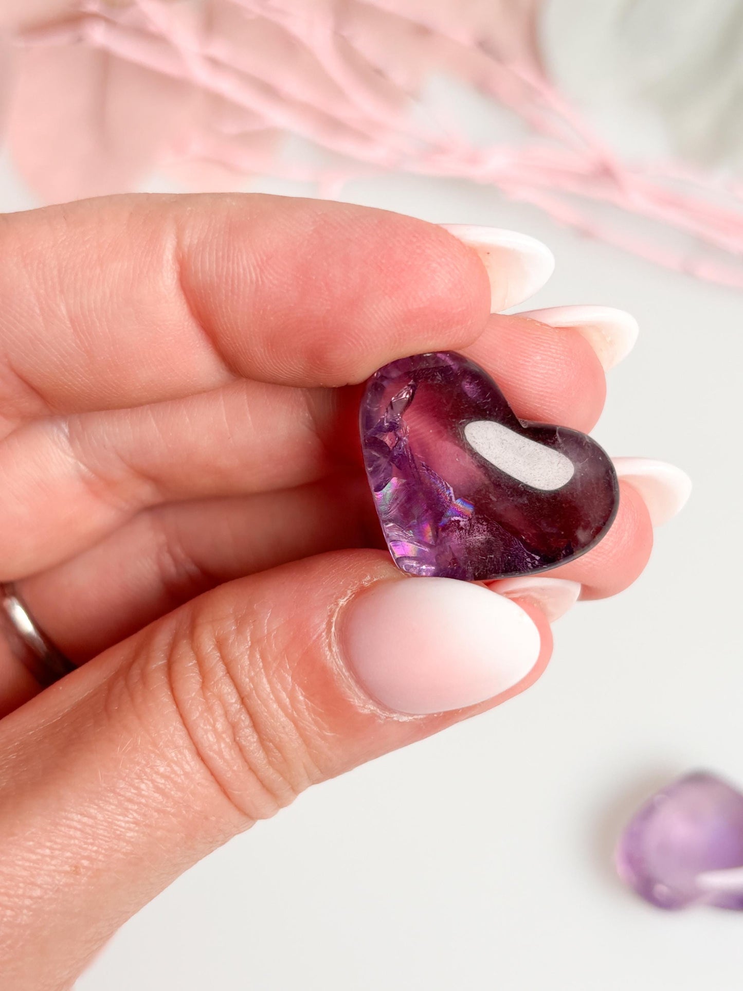 Very transparent premium amethyst hearts with rainbows - noble crystal hearts for decoration and healing, gift idea