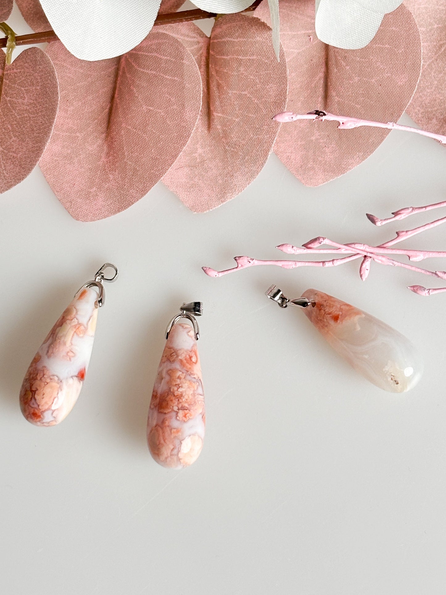 Candy Cotton Agate Pendant with 925 Silver Eyelet - Exclusive Jewelry. Special Agate