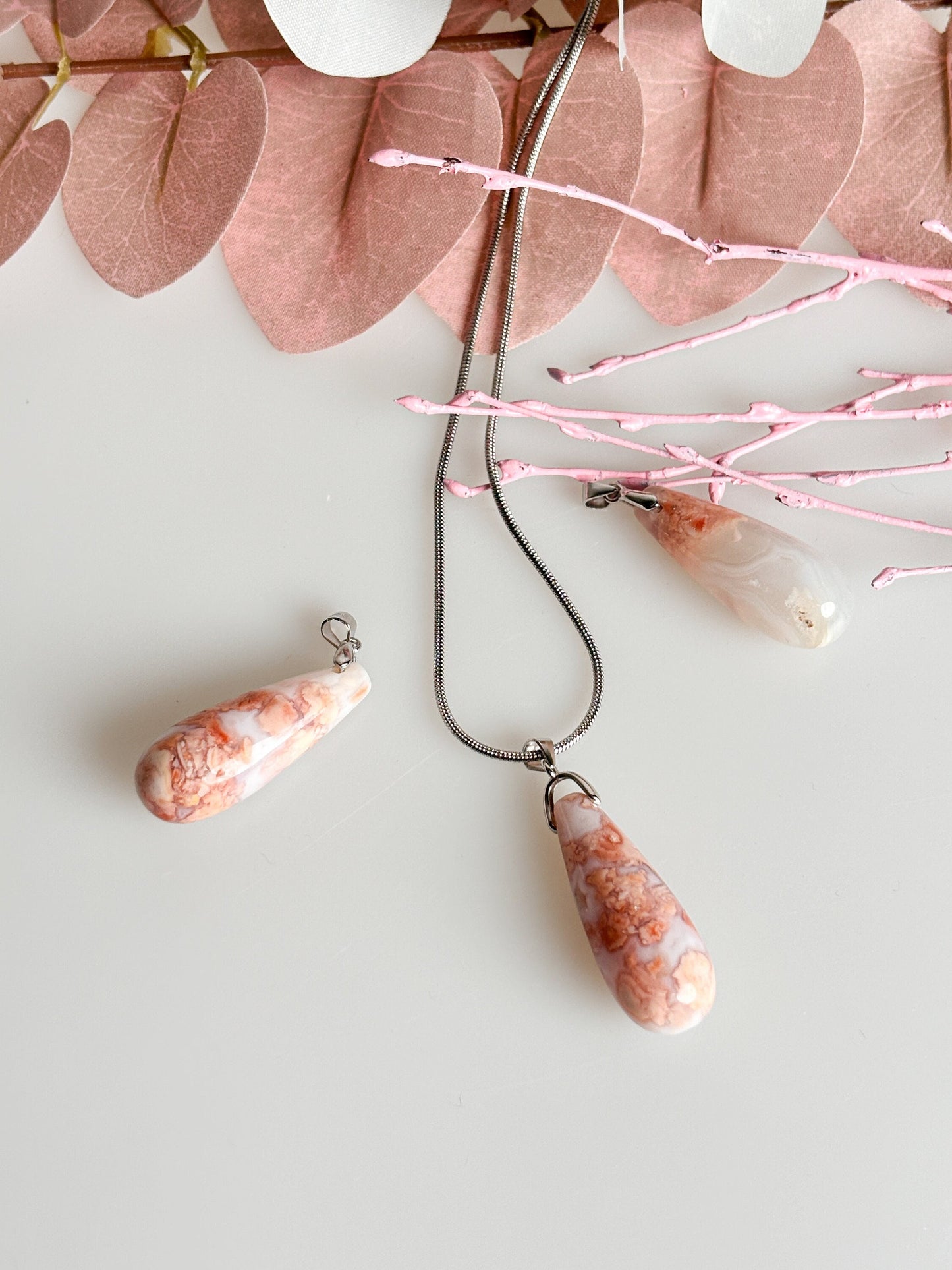 Candy Cotton Agate Pendant with 925 Silver Eyelet - Exclusive Jewelry. Special Agate