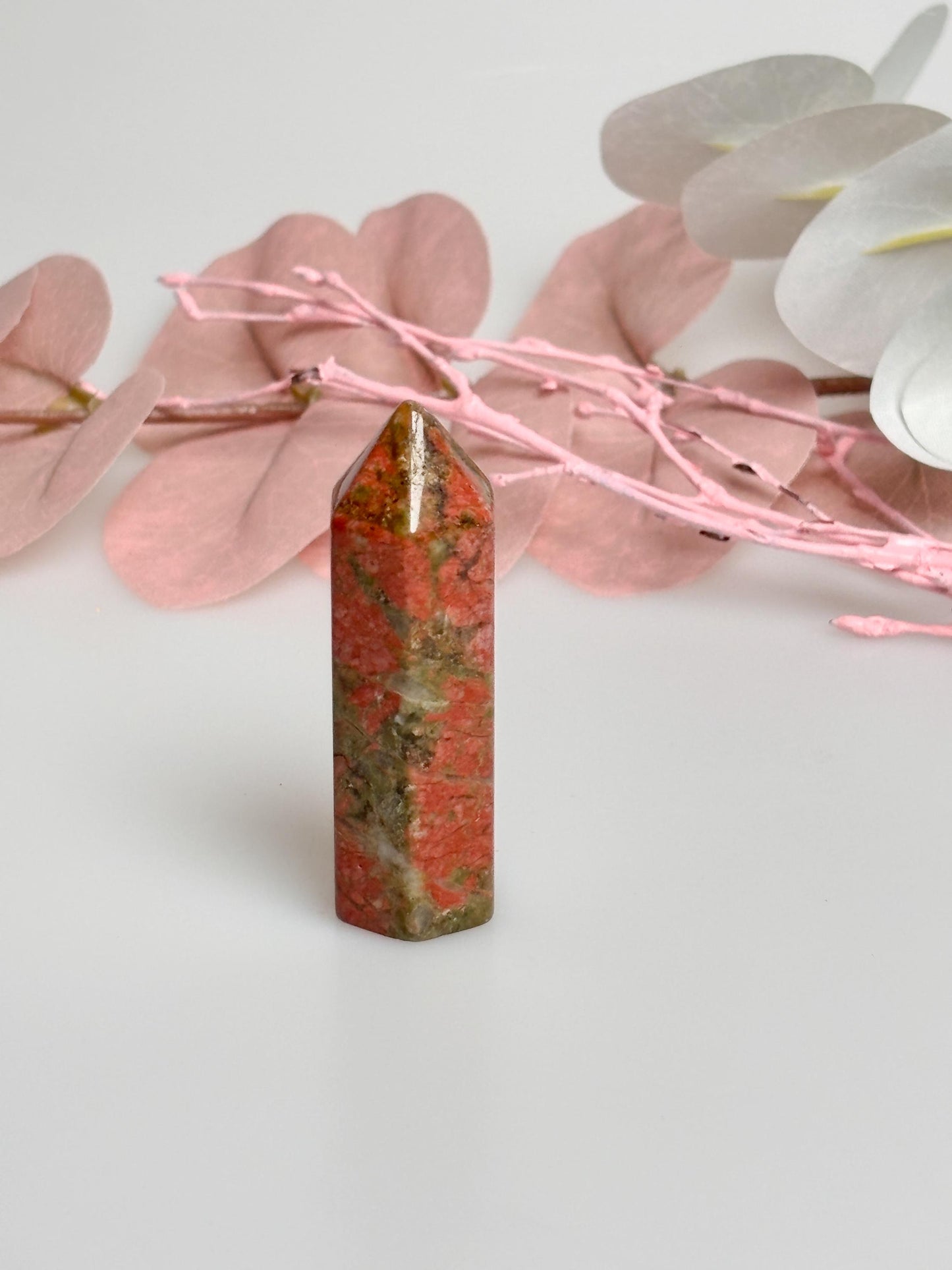 Small Unakite Tower - Beautiful green and red drawing, natural stone decoration